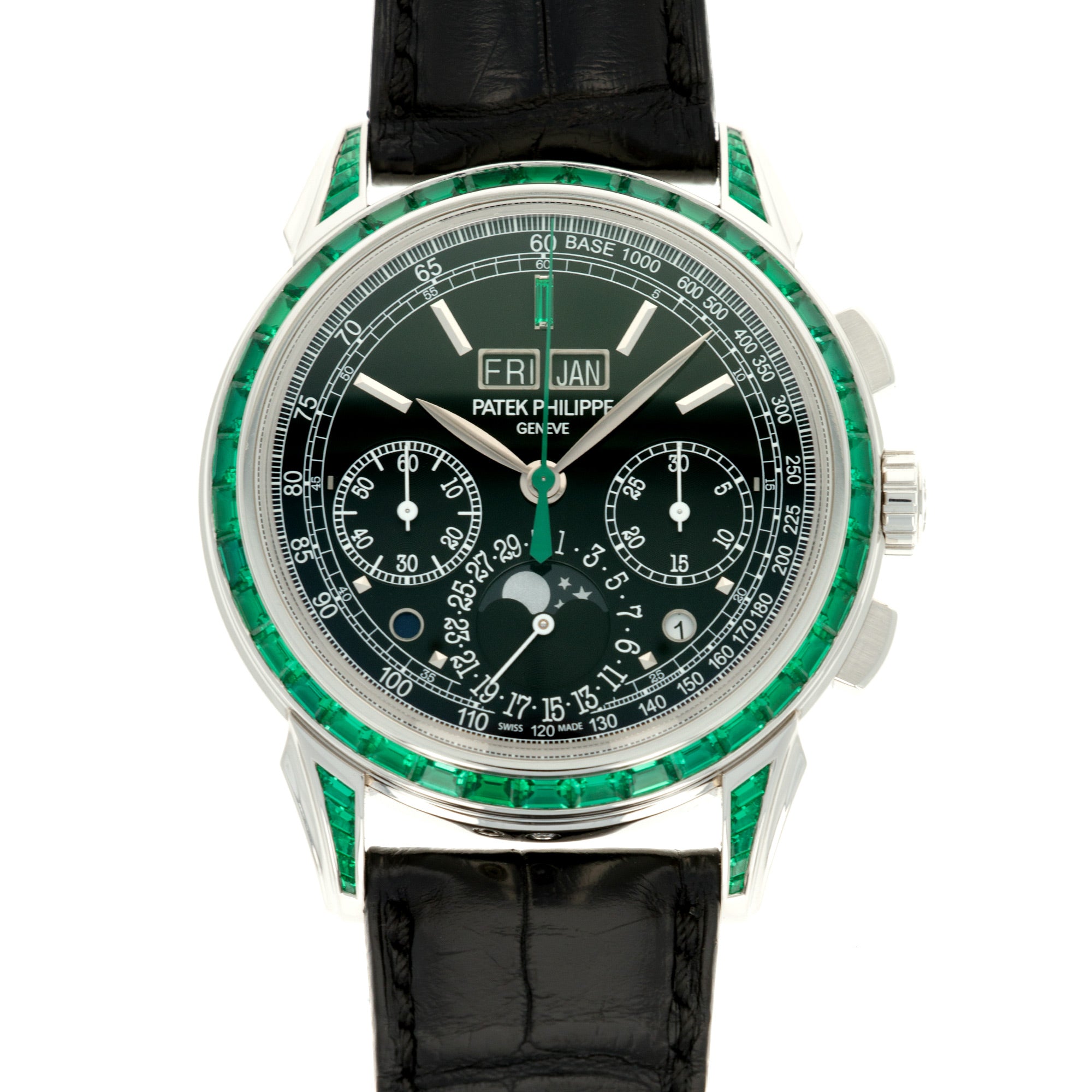 Patek Philippe - Patek Philippe Platinum and Emerald Perpetual Calendar Chronograph Watch Ref. 5271 - The Keystone Watches