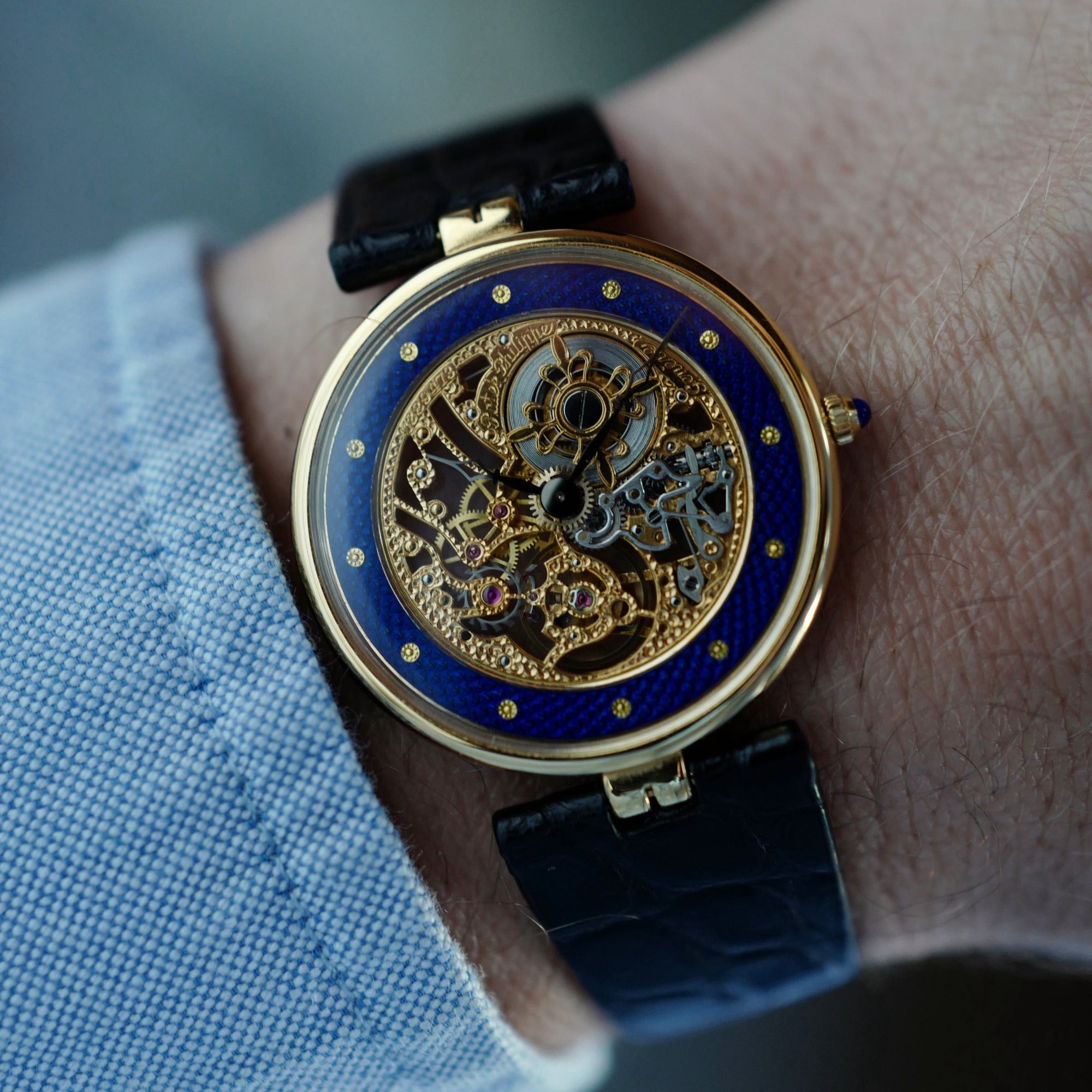 Patek Philippe - Patek Philippe Yellow Gold Skeletonized Enamel Watch Ref. 3885 - The Keystone Watches