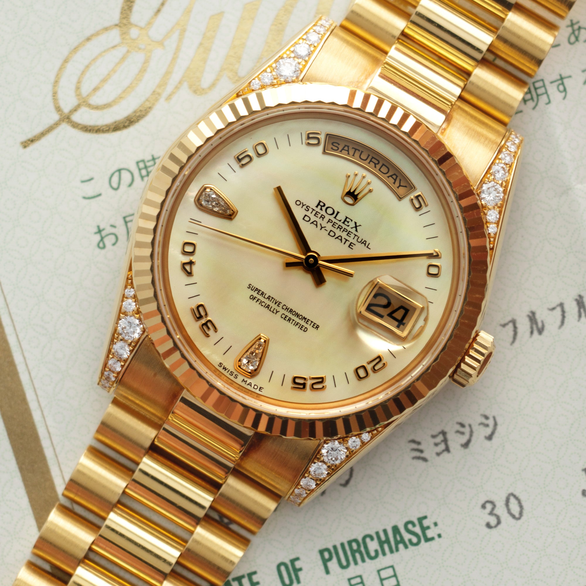 Rolex - Rolex Yellow Gold Day-Date Mother of Pearl Diamond Ref. 118338 - The Keystone Watches