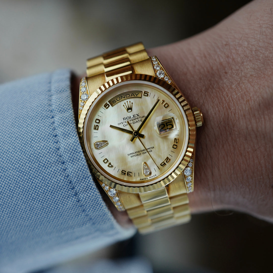 Rolex Yellow Gold Day-Date Mother of Pearl Diamond Ref. 118338