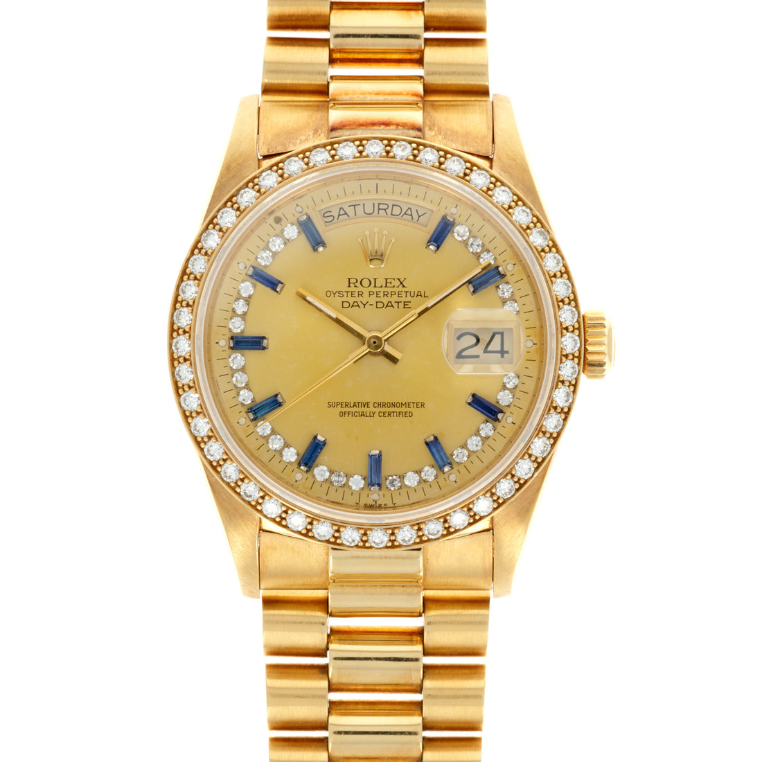 Rolex Yellow Gold Day-Date Ref. 18048 with Factory Sapphire Diamond String Dial