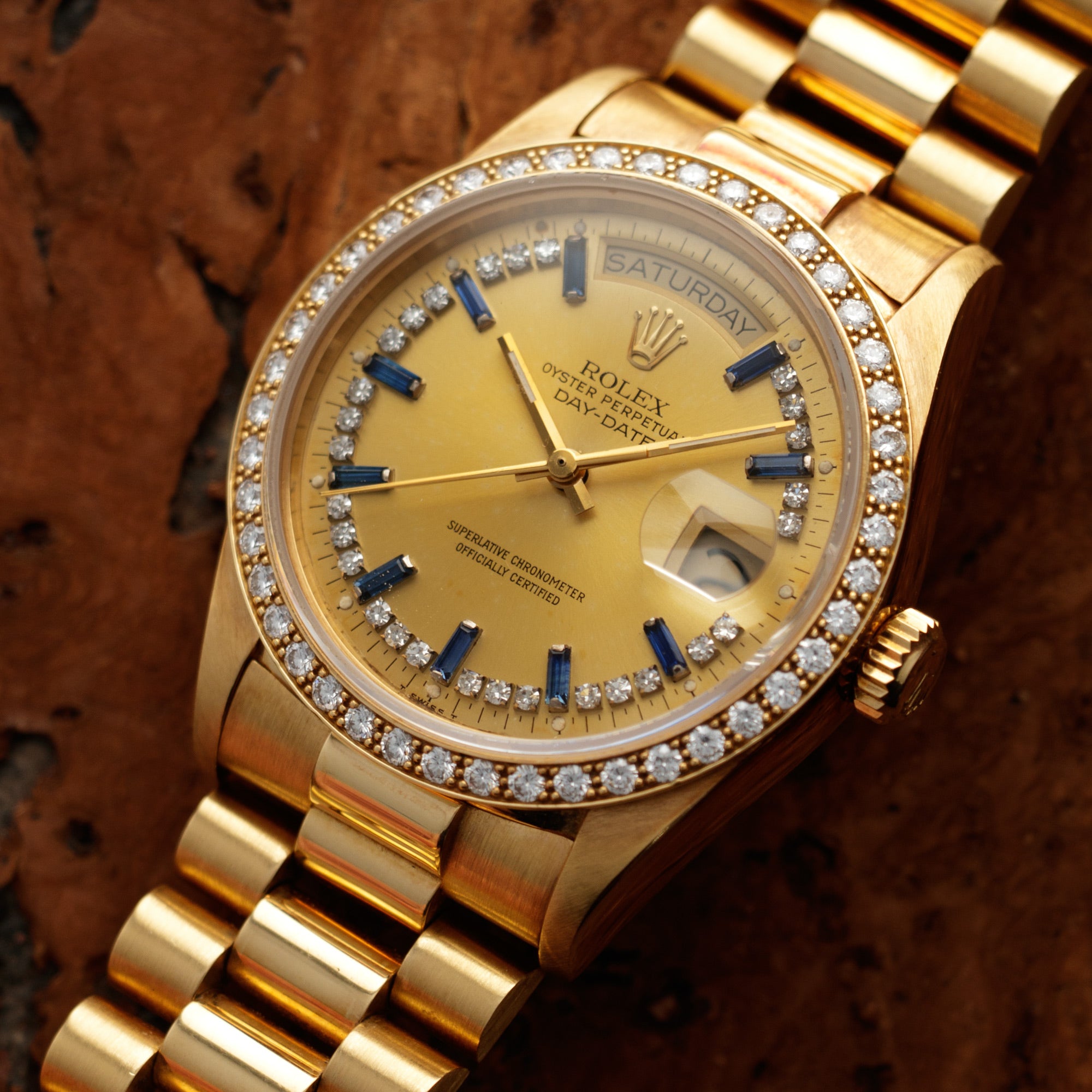Rolex - Rolex Yellow Gold Day-Date Ref. 18048 with Factory Sapphire Diamond String Dial - The Keystone Watches