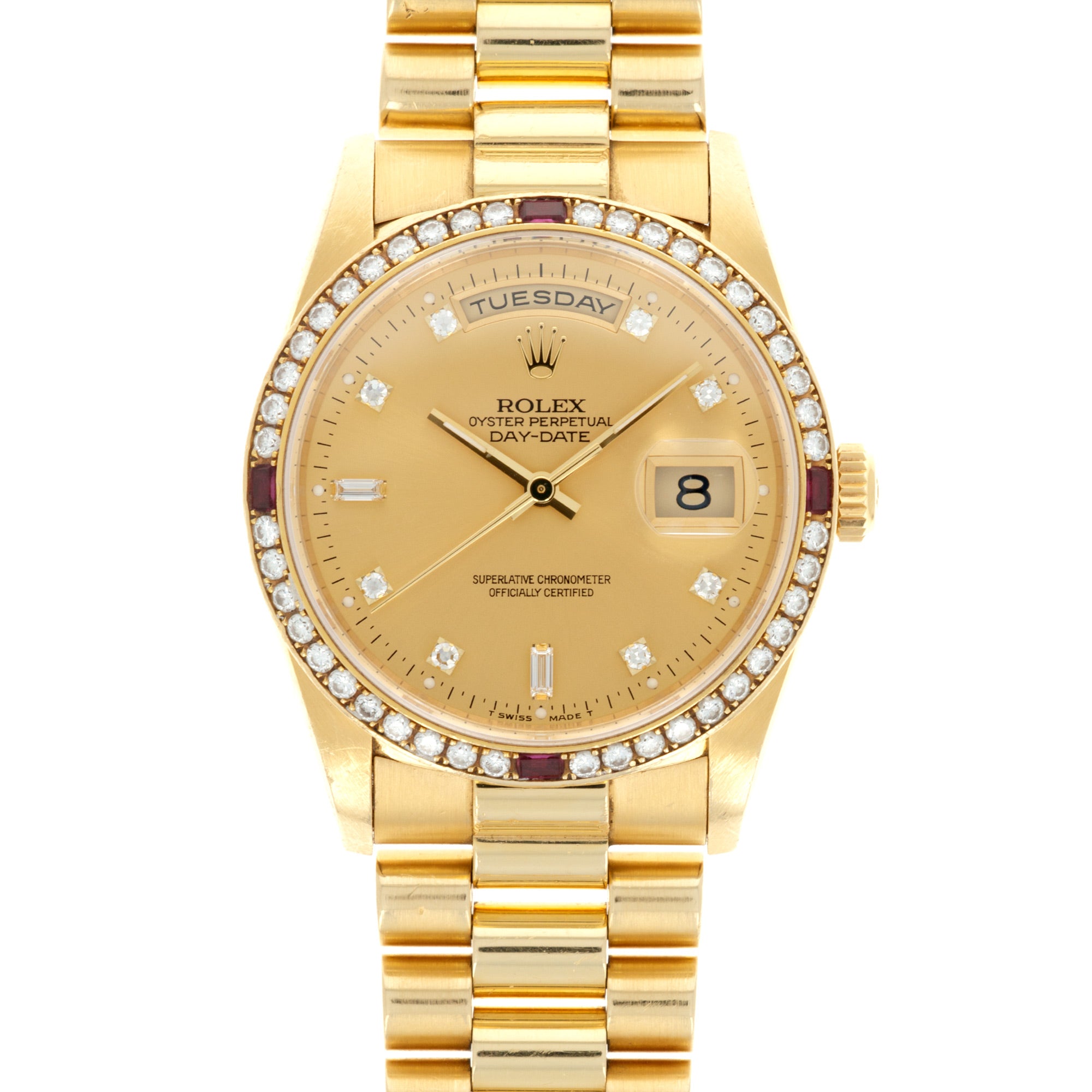 Rolex - Rolex Yellow Gold Day-Date Ref. 18378 with Factory Ruby and Diamond Bezel - The Keystone Watches