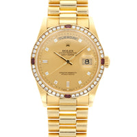 Rolex Yellow Gold Day-Date Ref. 18378 with Factory Ruby and Diamond Bezel