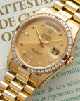 Rolex - Rolex Yellow Gold Day-Date Ref. 18378 with Factory Ruby and Diamond Bezel - The Keystone Watches