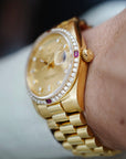 Rolex - Rolex Yellow Gold Day-Date Ref. 18378 with Factory Ruby and Diamond Bezel - The Keystone Watches