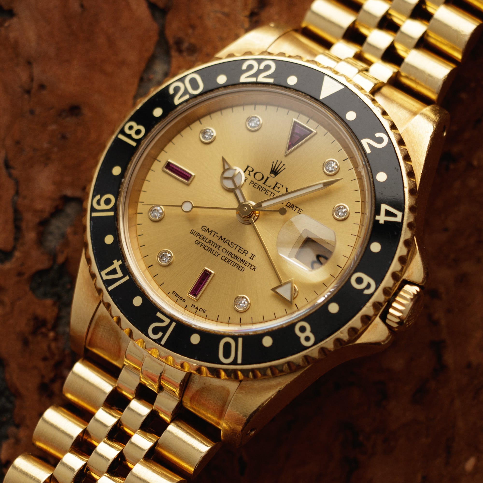 Rolex Yellow Gold GMT-Master Diamond Ruby Watch Ref. 16718