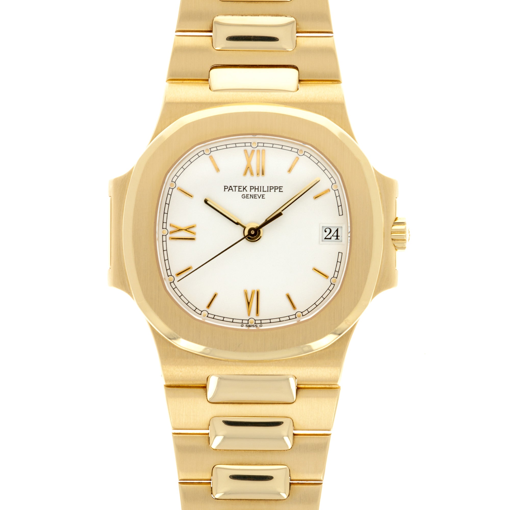 Patek Philippe - Patek Philippe Yellow Gold Nautilus Watch Ref. 3800 with Rare White Roman Numerals Dial - The Keystone Watches