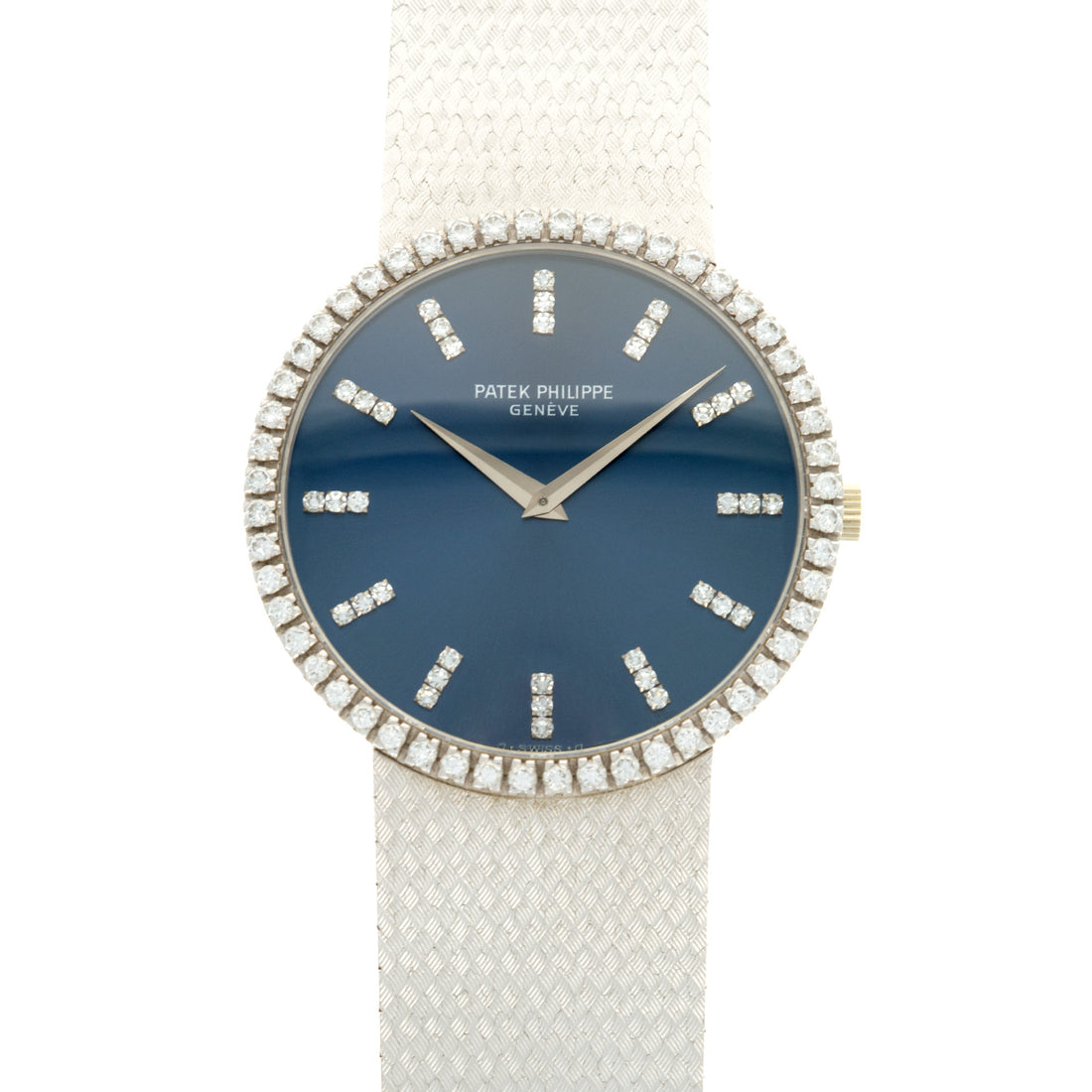 Patek Philippe White Gold Calatrava Watch Ref. 3759 with Original Diamond Bezel and Dial