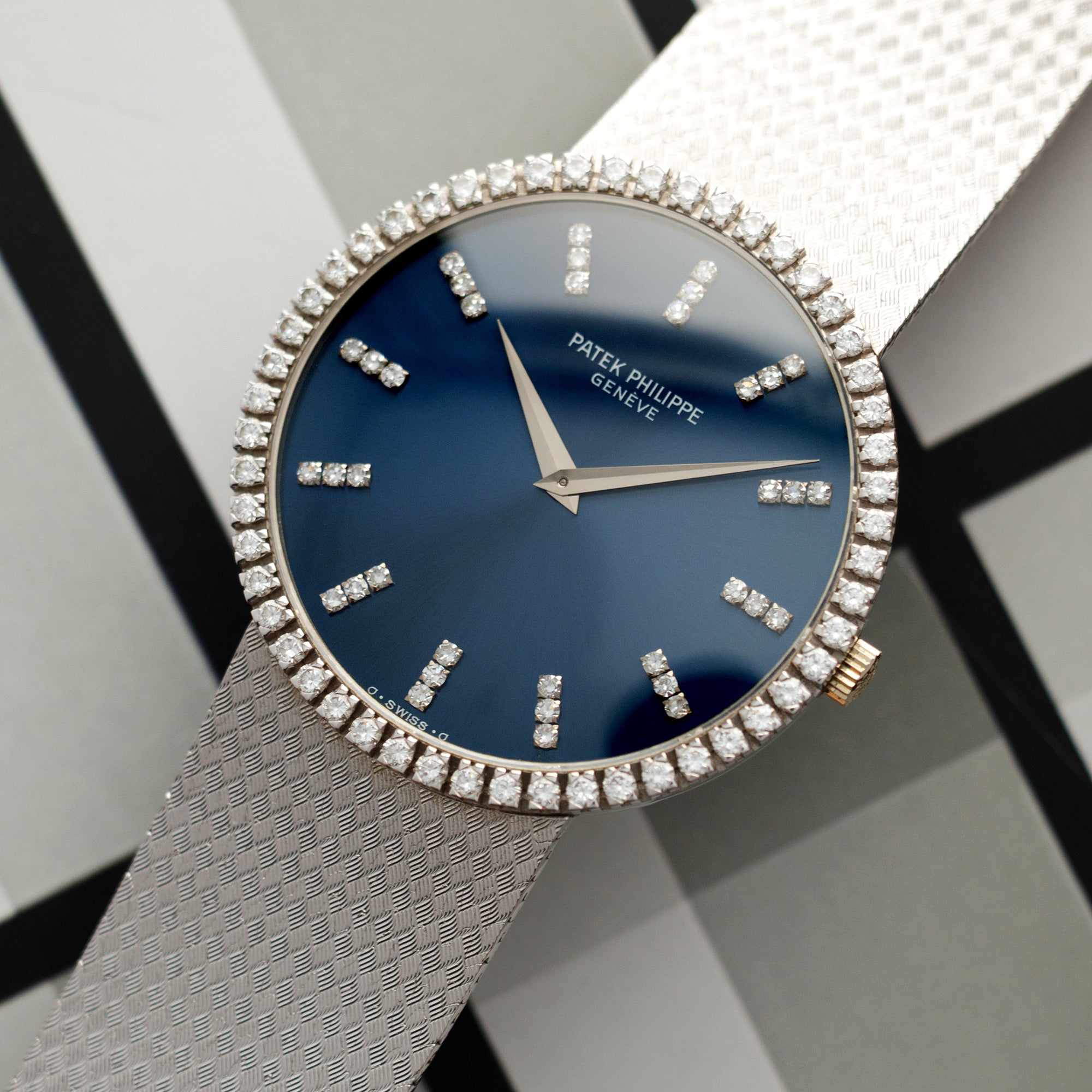Patek Philippe - Patek Philippe White Gold Calatrava Watch Ref. 3759 with Original Diamond Bezel and Dial - The Keystone Watches