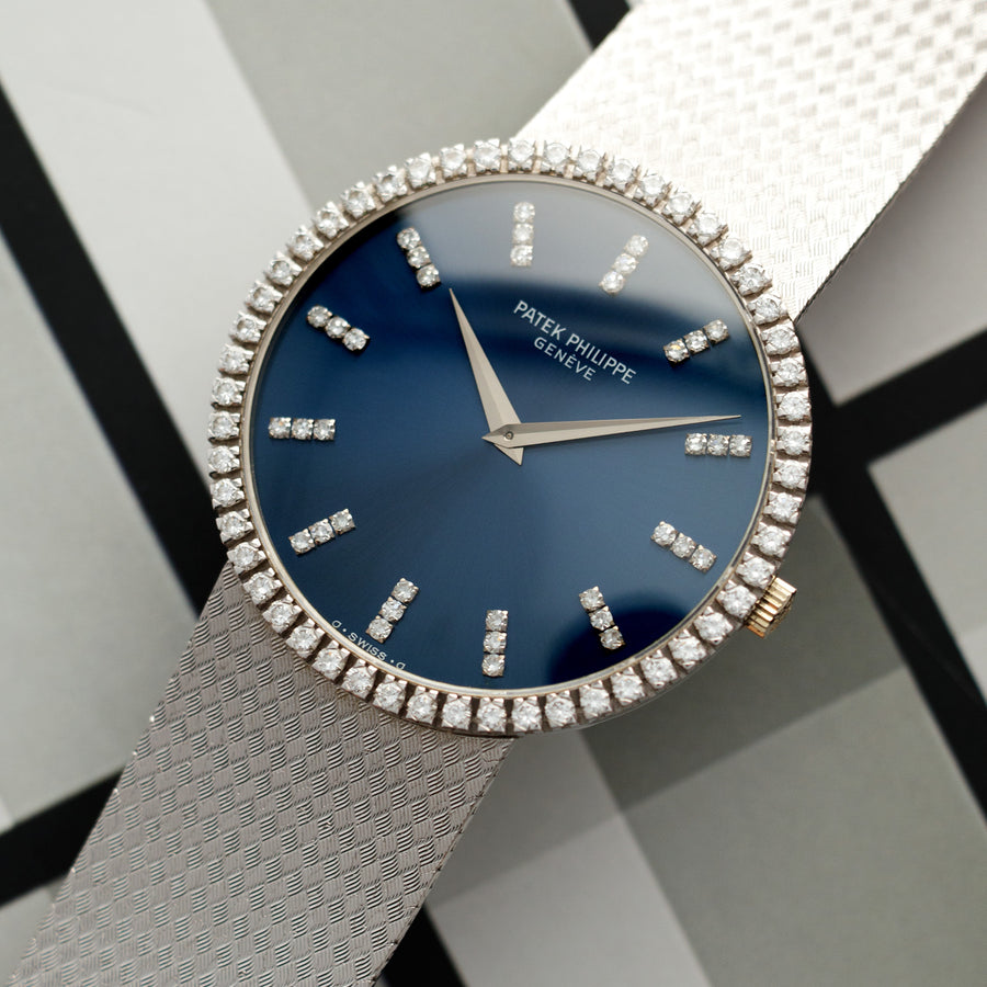 Patek Philippe White Gold Calatrava Watch Ref. 3759 with Original Diamond Bezel and Dial