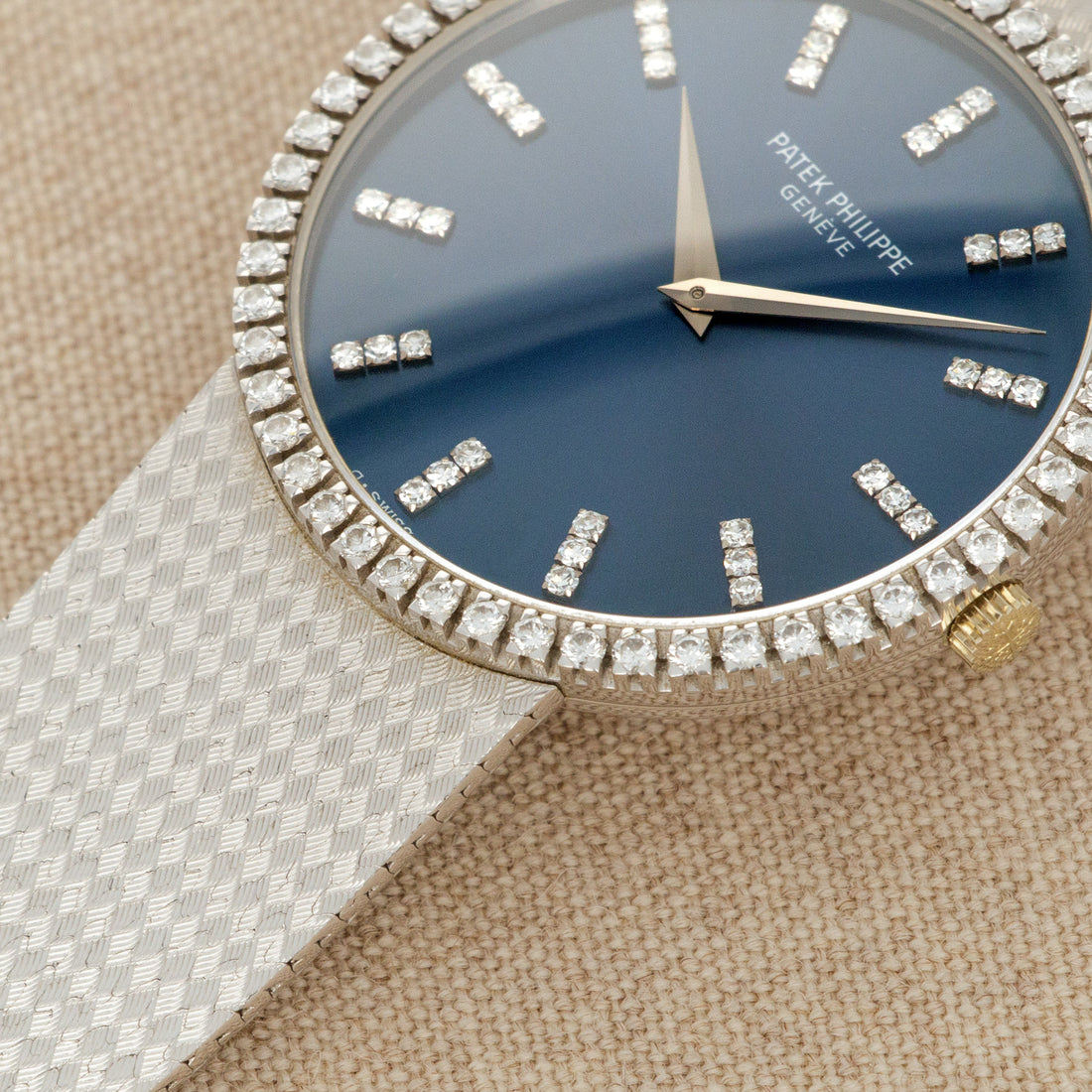 Patek Philippe White Gold Calatrava Watch Ref. 3759 with Original Diamond Bezel and Dial