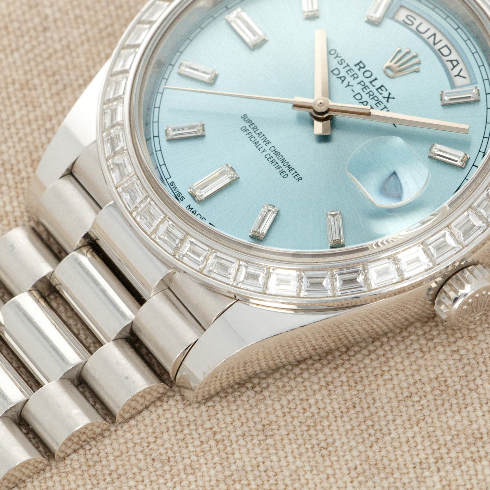 Rolex - Rolex Platinum Ice-Blue Day-Date Ref. 228396 with Baguette Diamonds - The Keystone Watches