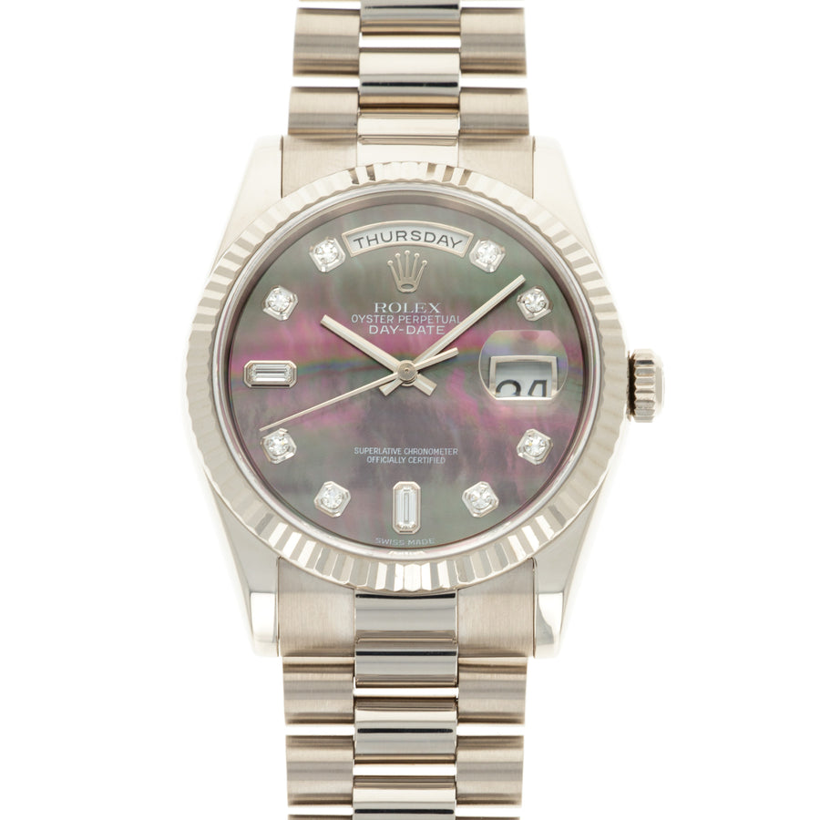 Rolex White Gold Day-Date Watch Ref. 118239 with Mother of Pearl and Diamond Dial