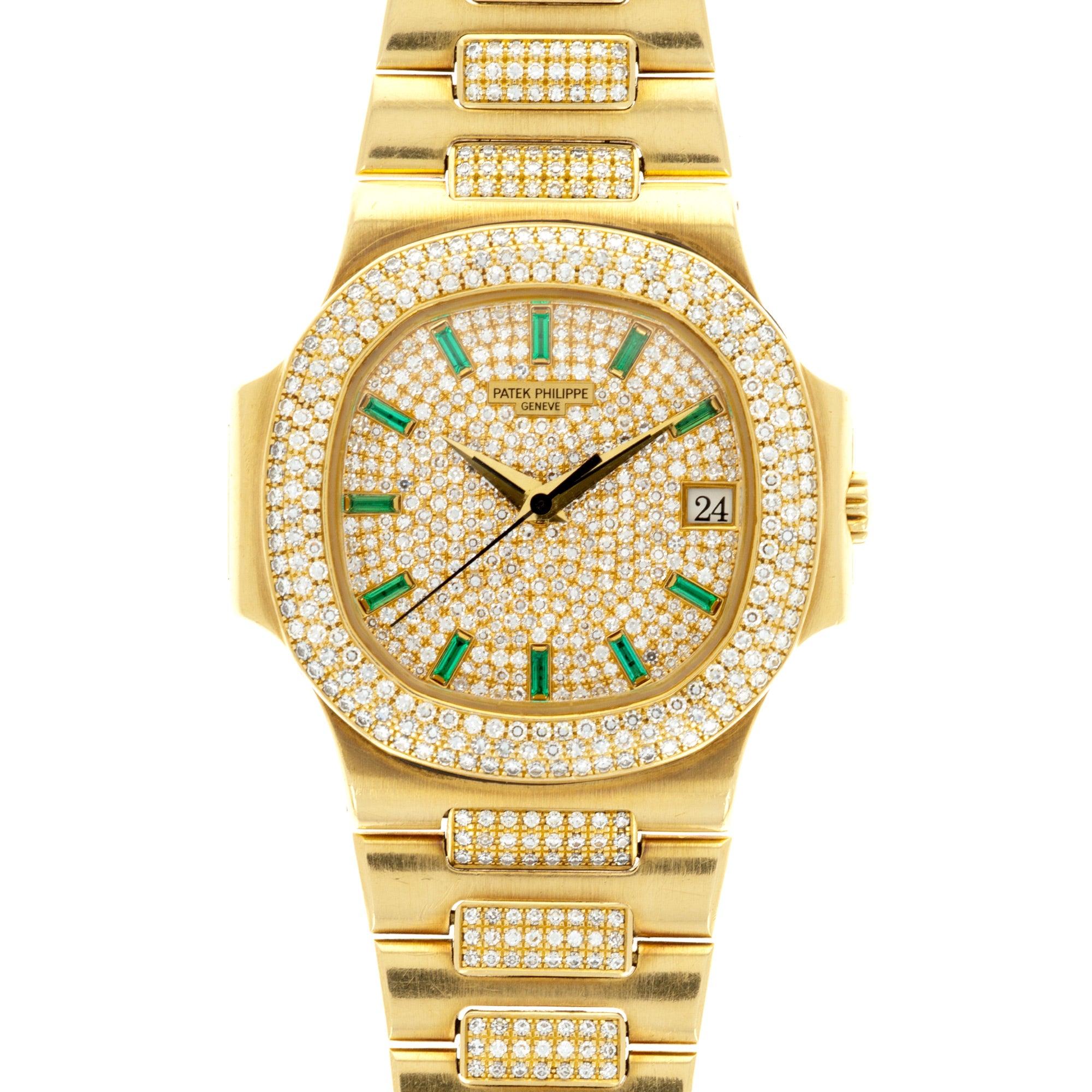 Patek Philippe - Patek Philippe Yellow Gold Nautilus Diamond Emerald Watch Ref. 3800/5 - The Keystone Watches