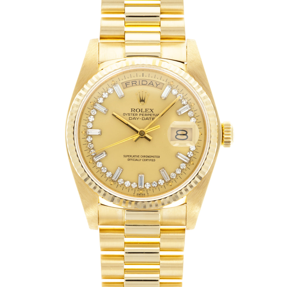 Rolex Yellow Gold Day-Date Watch Ref. 18038 with Diamond String Dial