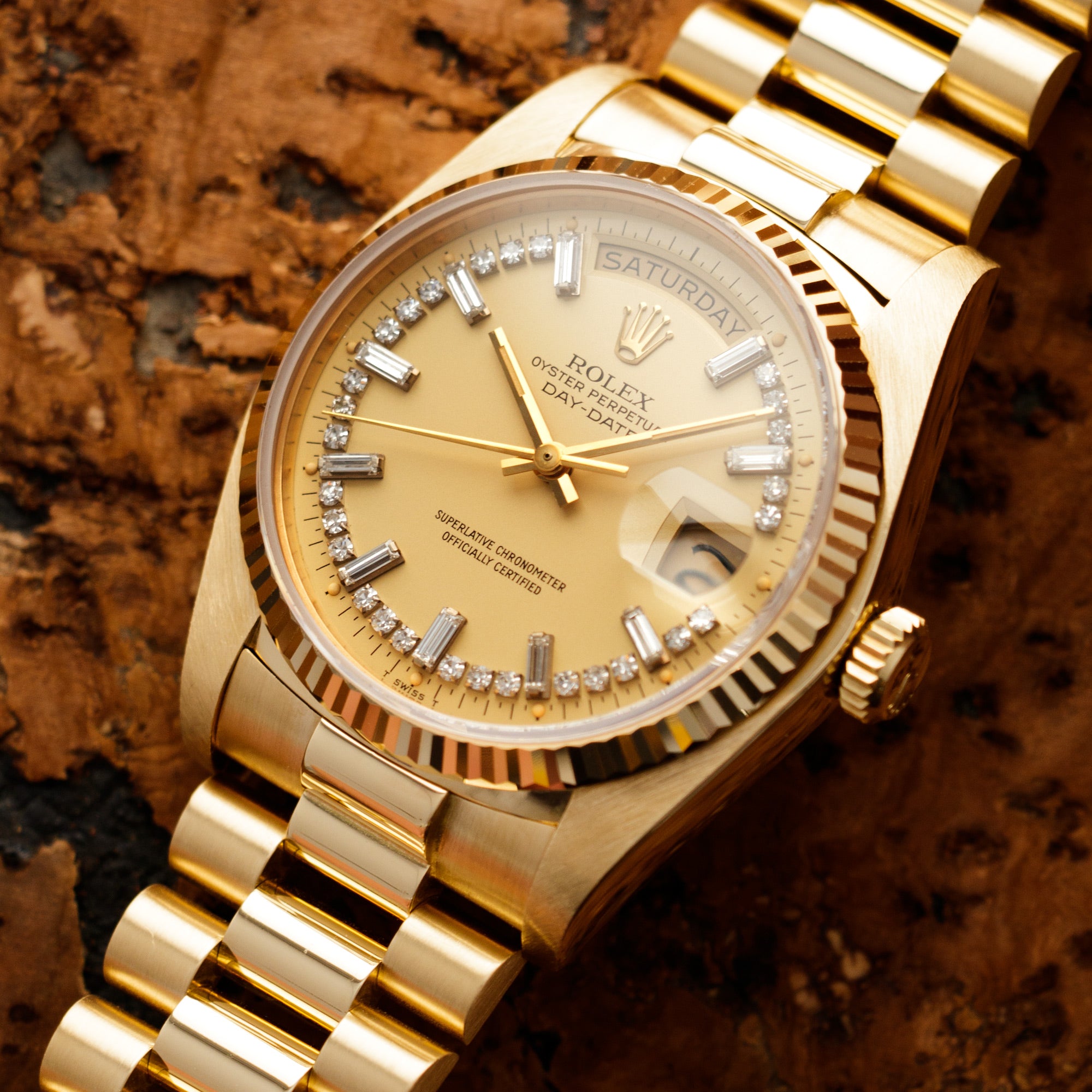 Rolex - Rolex Yellow Gold Day-Date Watch Ref. 18038 with Diamond String Dial - The Keystone Watches