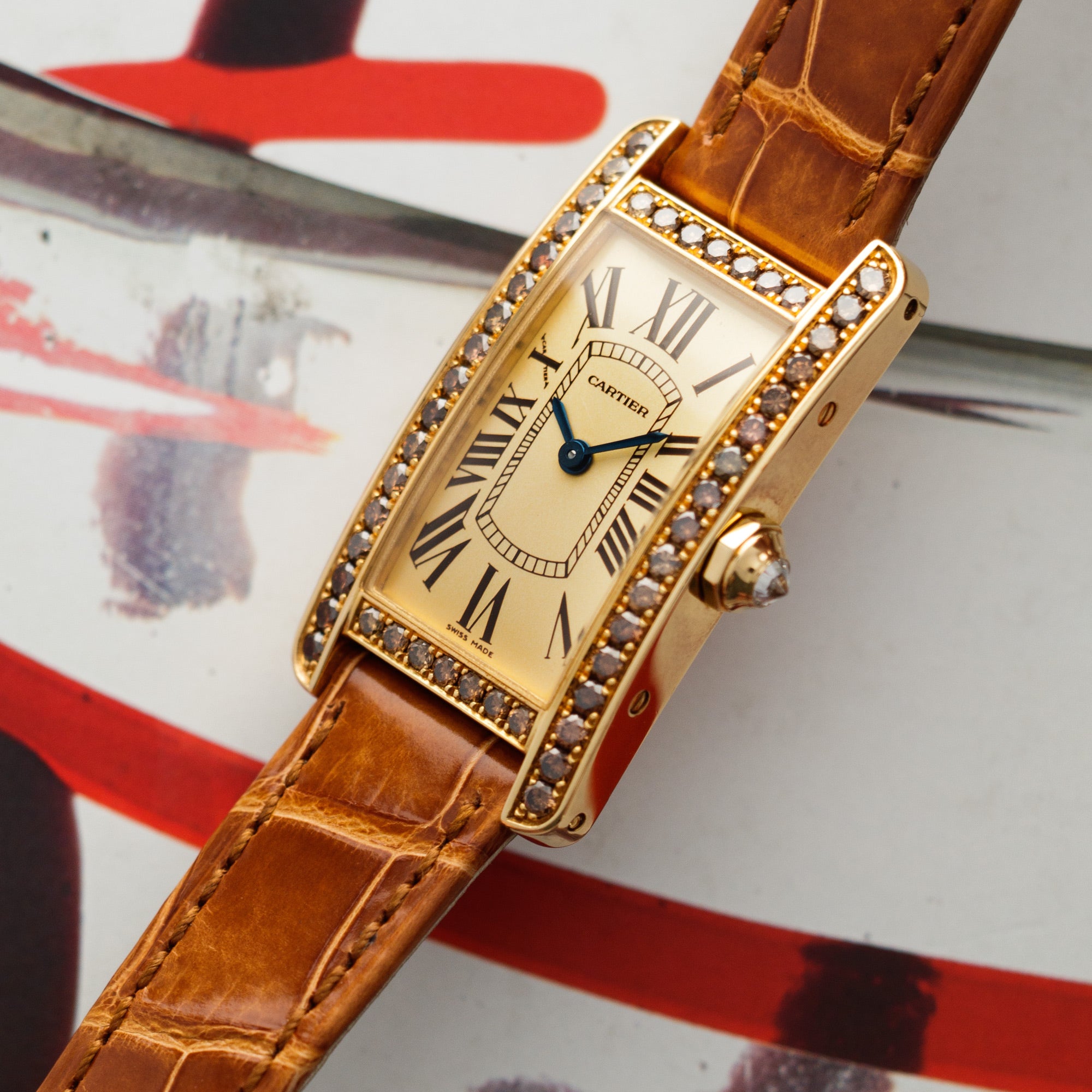 Cartier - Cartier Rose Gold Tank Americaine with Original Brown Diamonds Ref. 2482 - The Keystone Watches