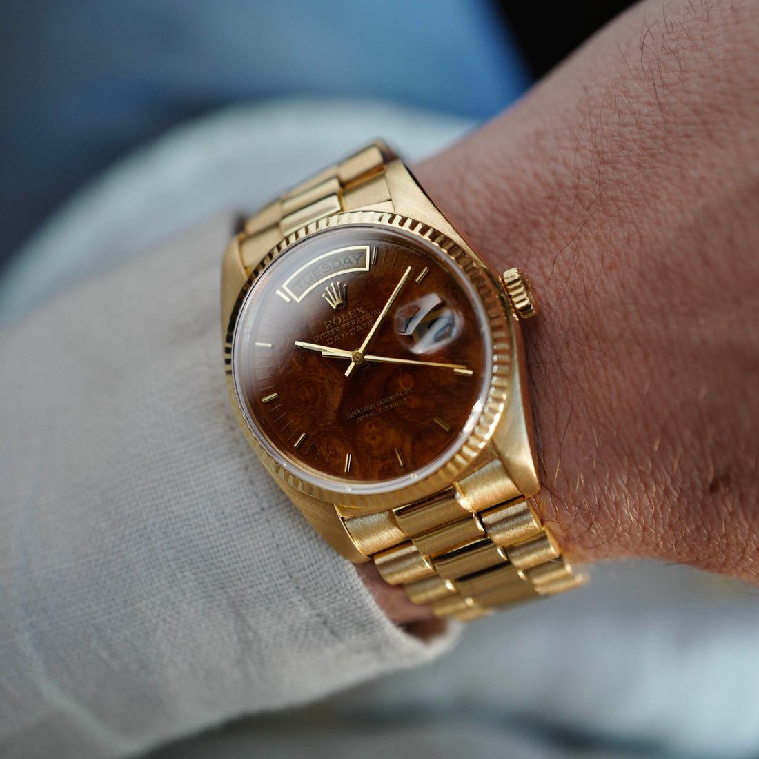 Rolex Yellow Gold Day-Date Ref. 18038 with Wood Dial