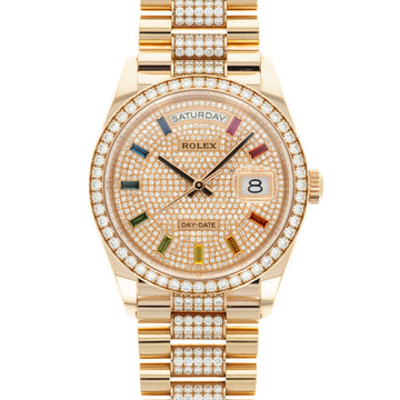 Rolex Rose Gold Day-Date Rainbow Diamond Watch Ref. 128345