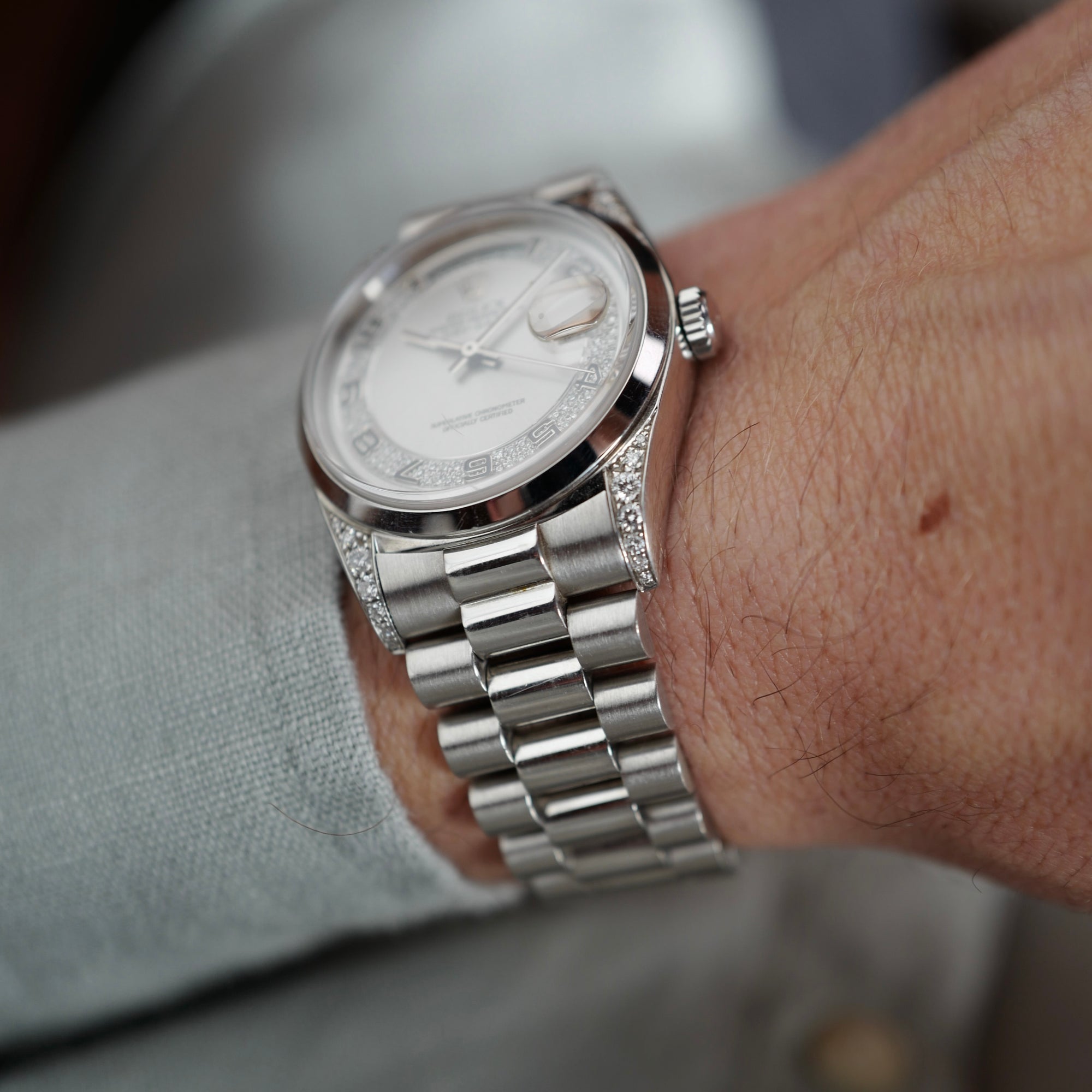 Rolex - Rolex Platinum Day-Date Ref. 18296 with Factory Diamond Dial and Lugs - The Keystone Watches