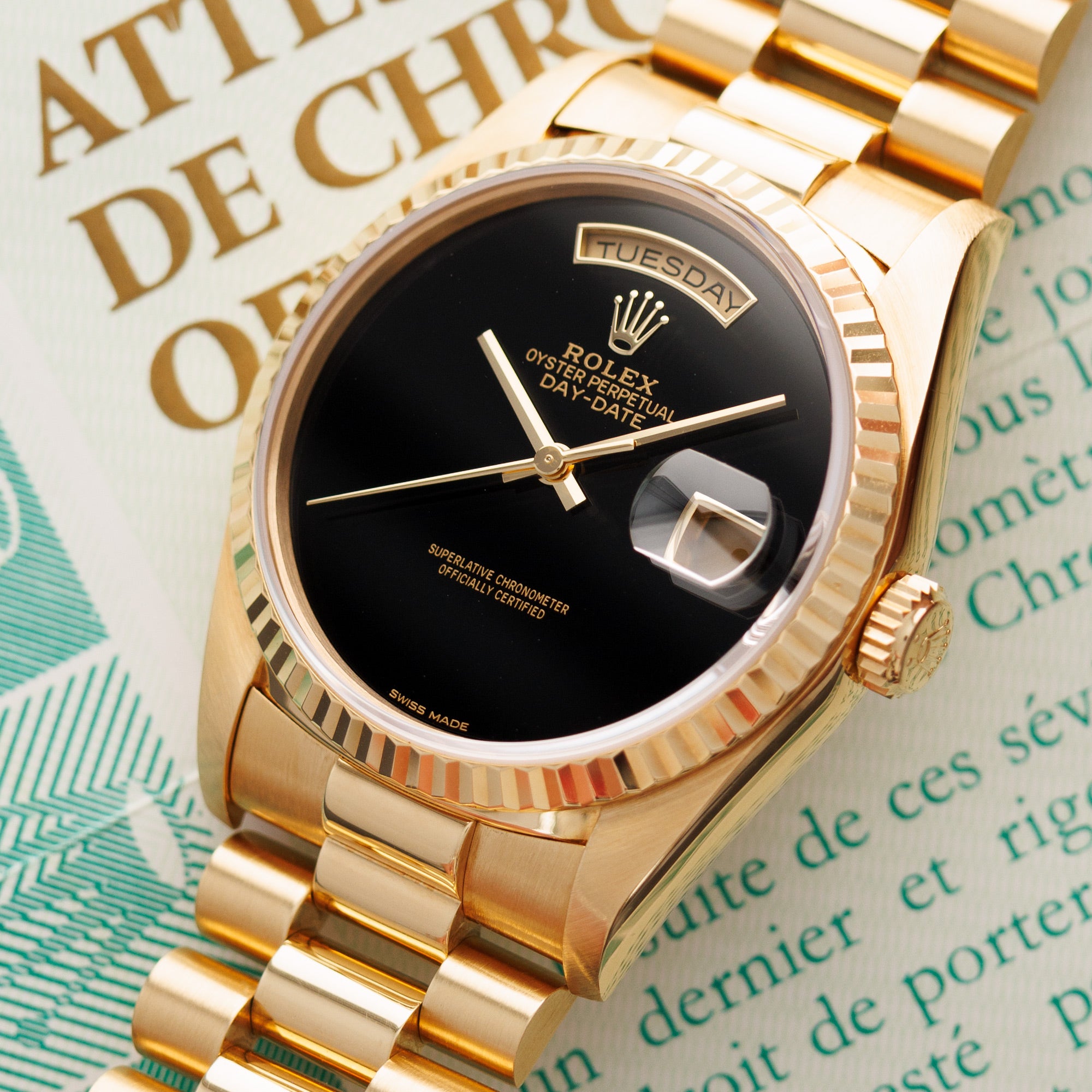 Rolex - Rolex Yellow Gold Day-Date Onyx Dial Watch Ref. 18238 - The Keystone Watches