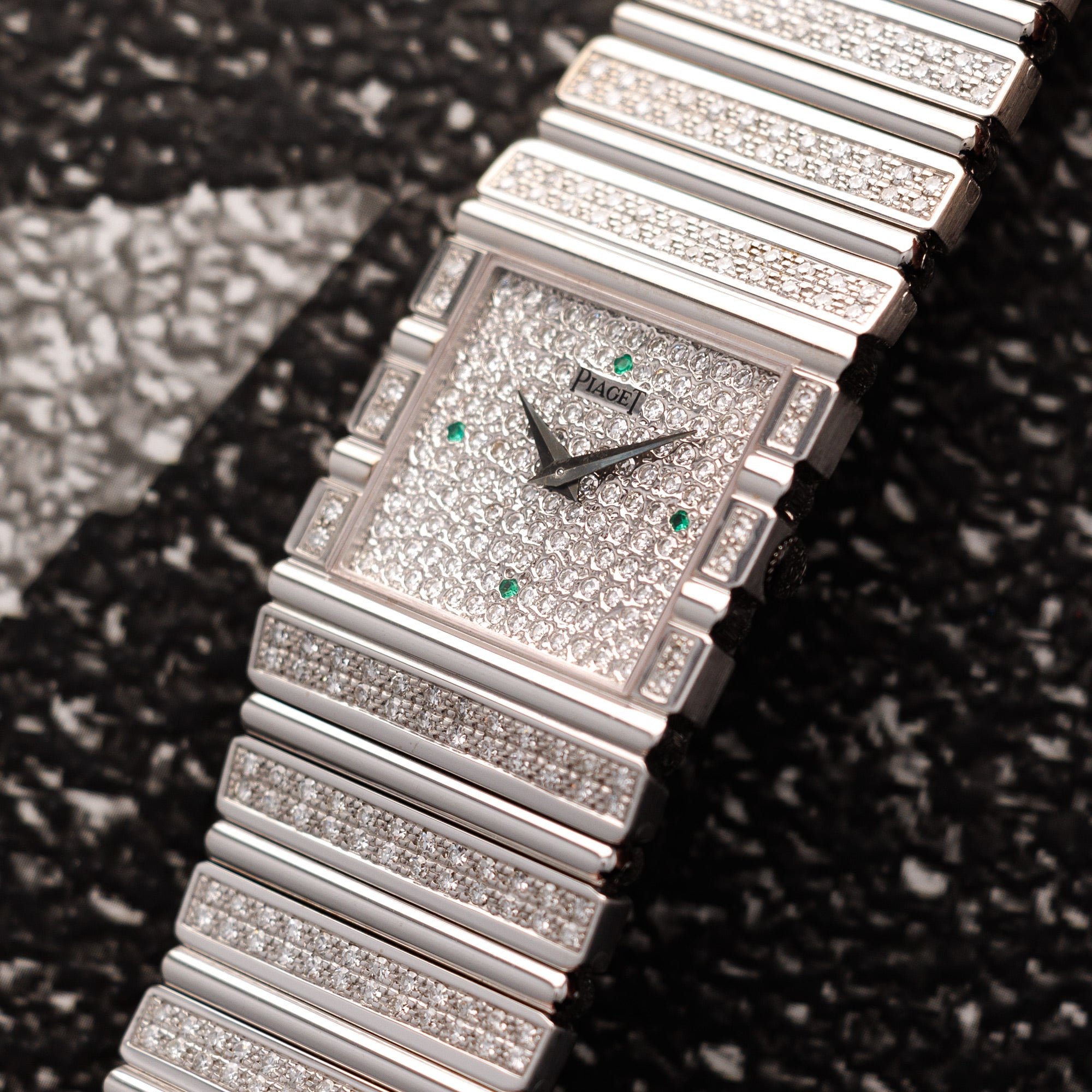 Piaget - Piaget White Gold Polo with Original Diamonds and Emeralds - The Keystone Watches