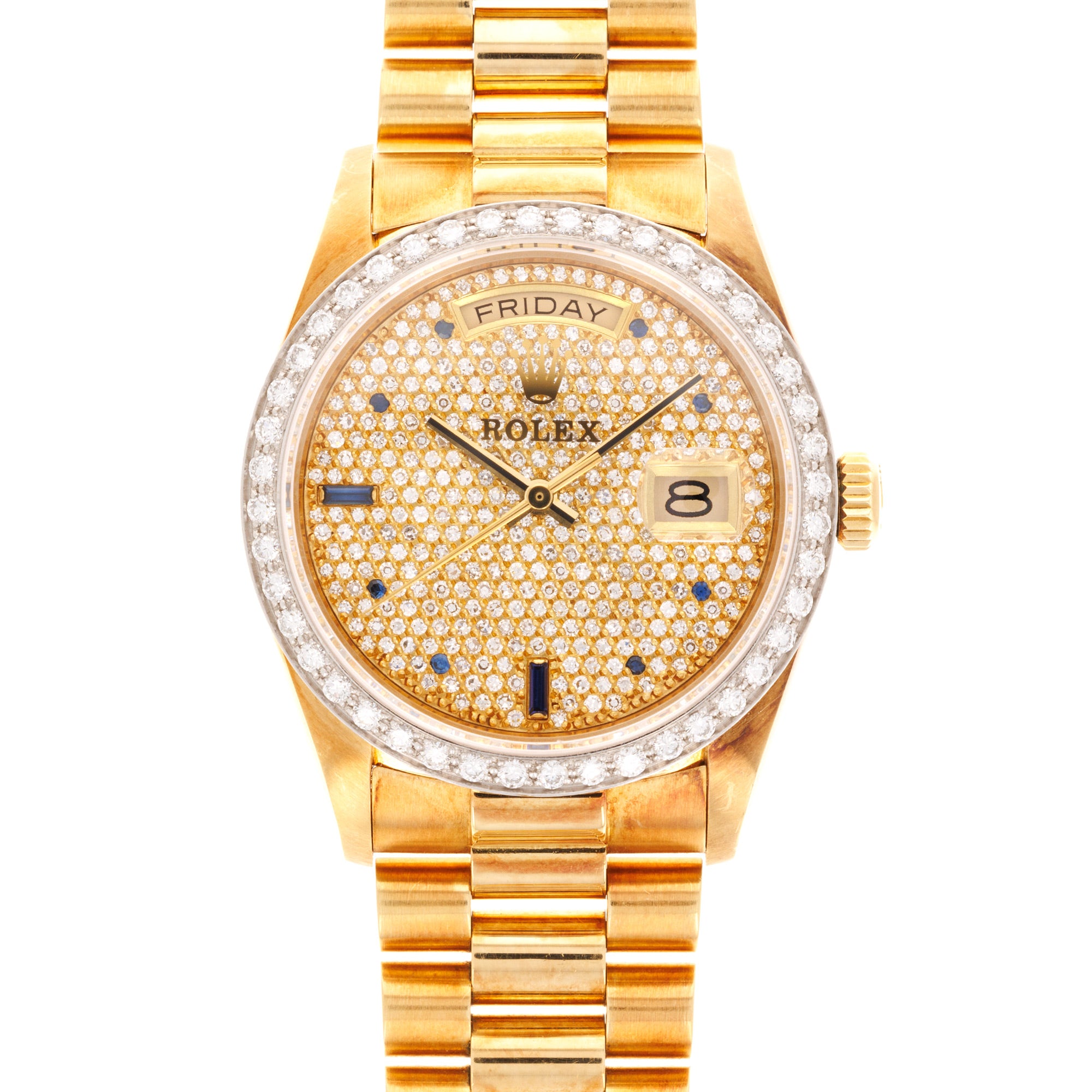 Rolex - Rolex Yellow Gold Day-Date Watch Ref. 18048 with Pave Diamond and Sapphire Dial - The Keystone Watches
