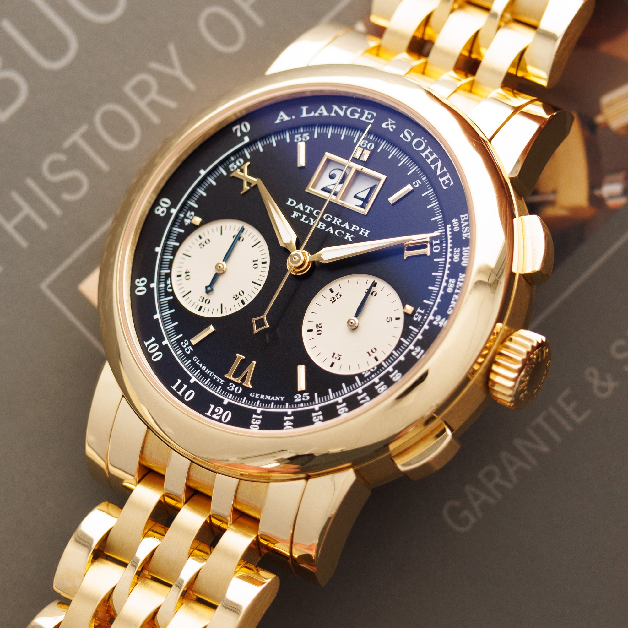 A. Lange & Sohne - A. Lange & Sohne Yellow Gold Datograph Watch Ref. 403.041 on Wellendorf Bracelet - The Keystone Watches