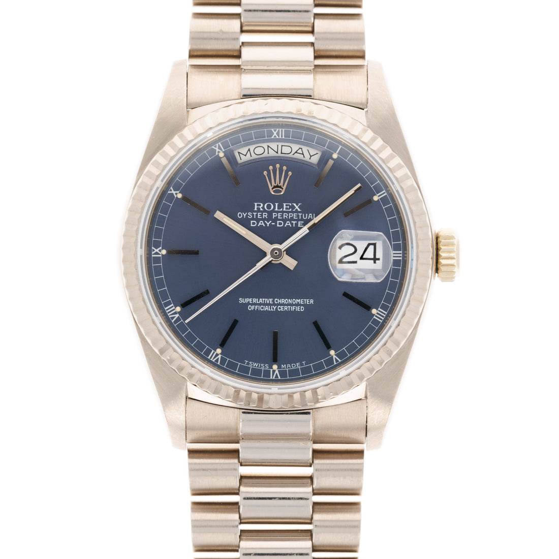 Rolex White Gold Day Date Ref. 18039 with Blue Tritium Dial