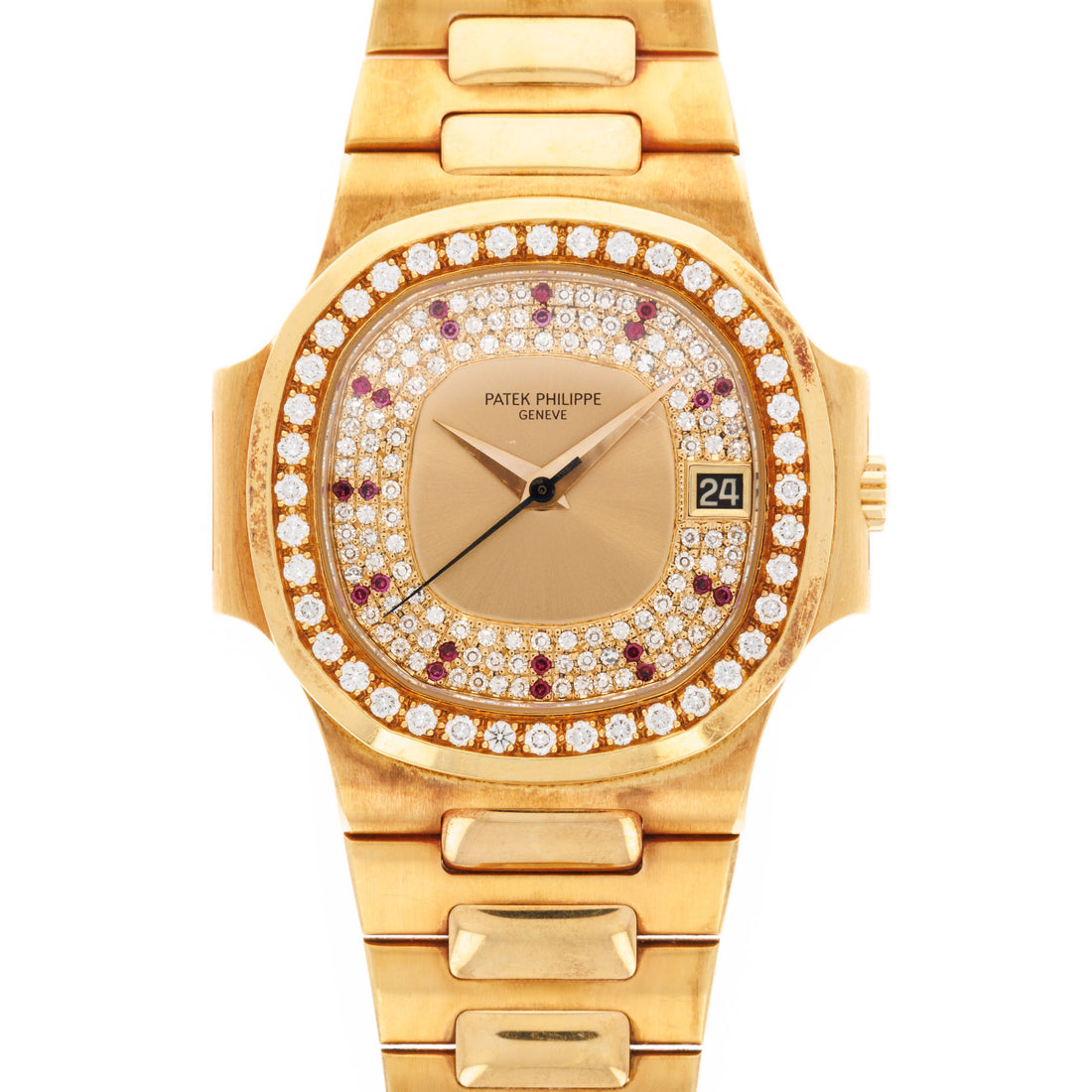 Patek Philippe Yellow Gold Nautilus Ref. 3800 with Factory Diamond and Ruby Dial