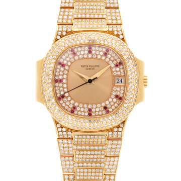 Patek Philippe Yellow Gold Nautilus Ref. 3800 with Factory Diamond and Ruby Dial