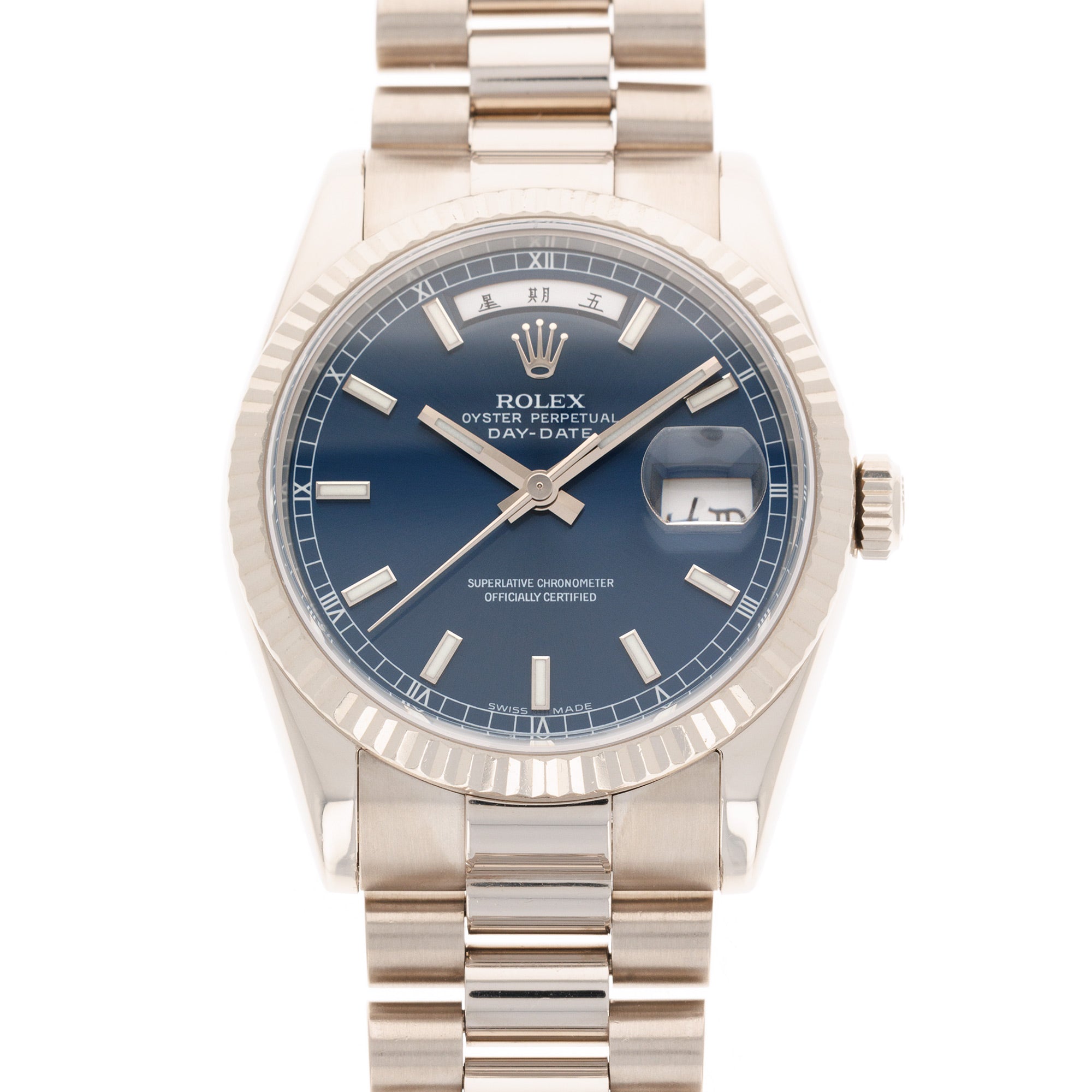 Rolex - Rolex White Gold Day Date Ref. 118239 with Blue Dial and Chinese Date - The Keystone Watches