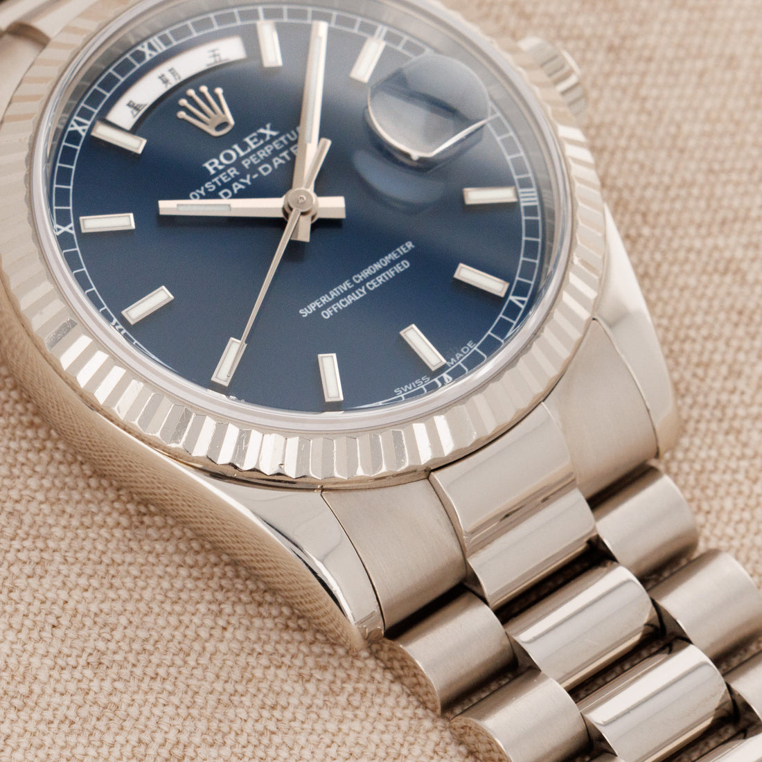 Rolex White Gold Day Date Ref. 118239 with Blue Dial and Chinese Date