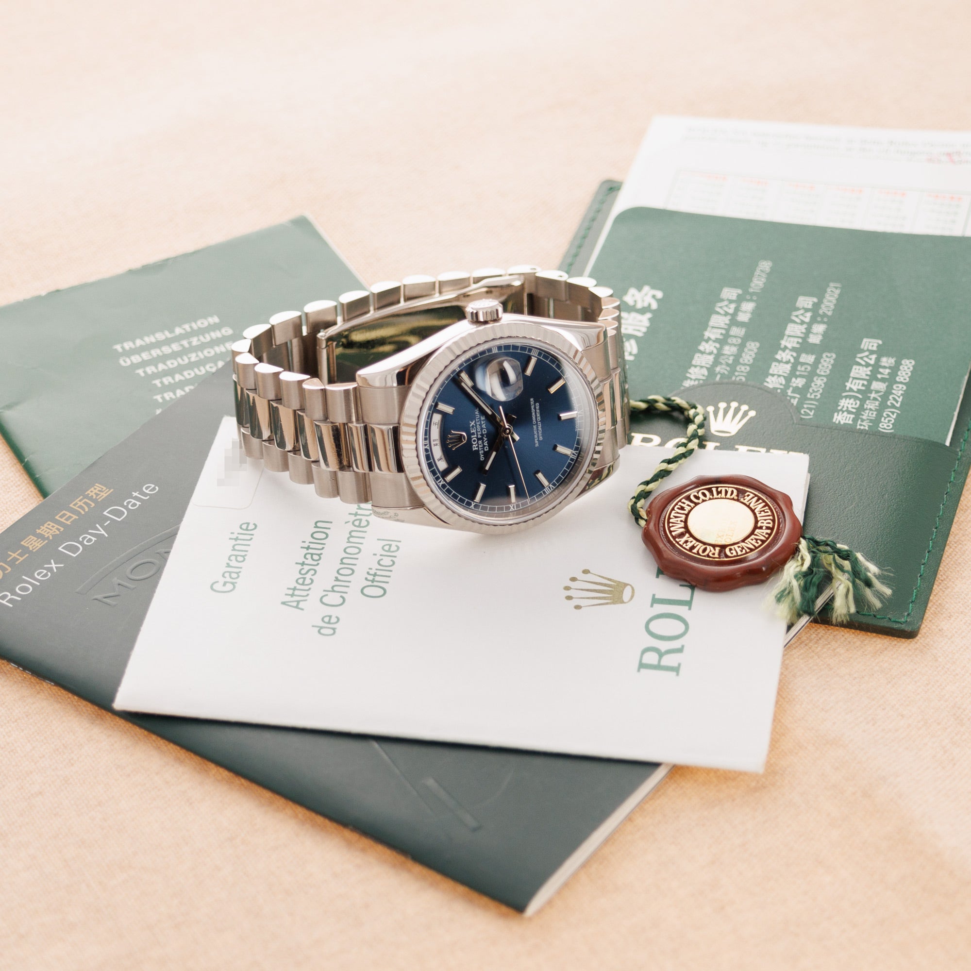 Rolex - Rolex White Gold Day Date Ref. 118239 with Blue Dial and Chinese Date - The Keystone Watches
