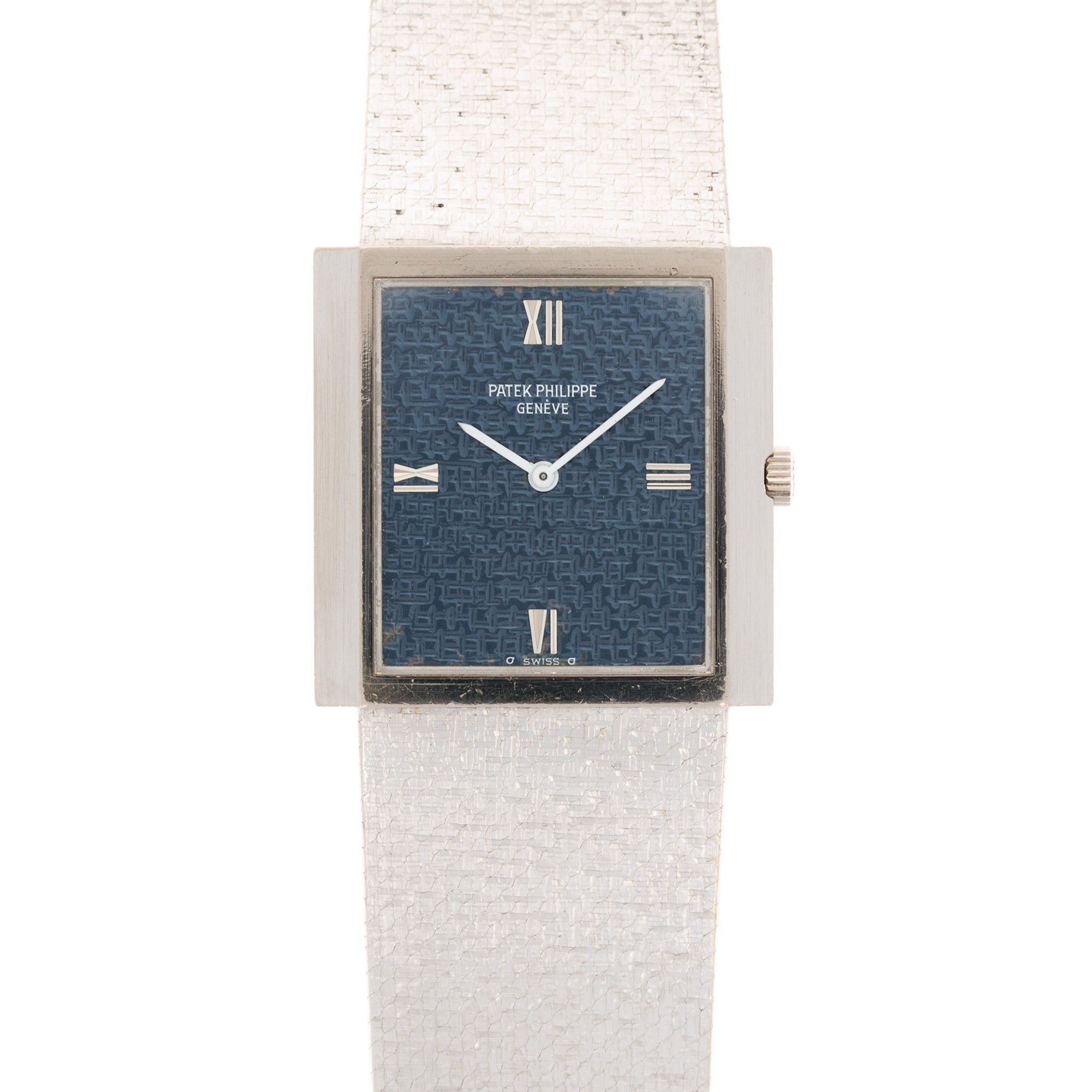 Patek Philippe - Patek Philippe White Gold Bracelet Watch Ref. 3571 with Rare Textured Blue Dial - The Keystone Watches
