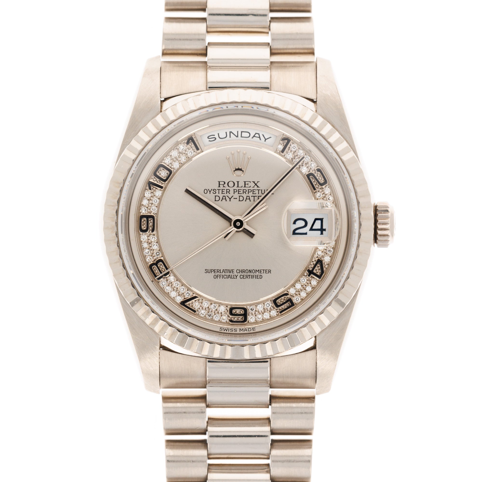 Rolex - Rolex White Gold Day Date Ref. 18239 with Factory Diamond Dial - The Keystone Watches