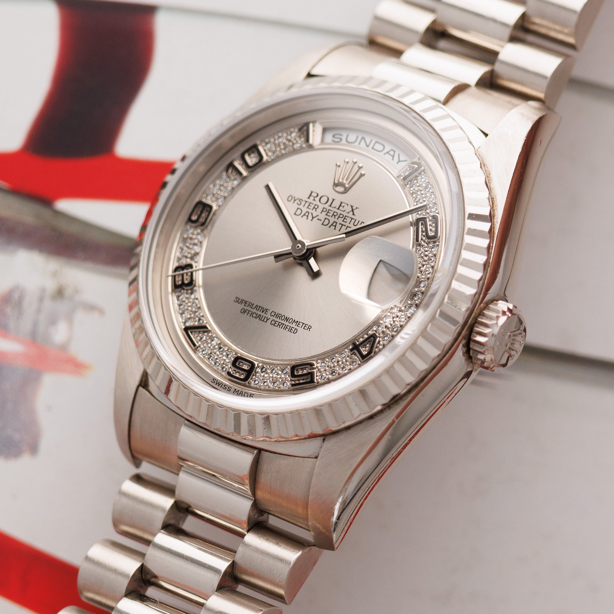 Rolex White Gold Day Date Ref. 18239 with Factory Diamond Dial