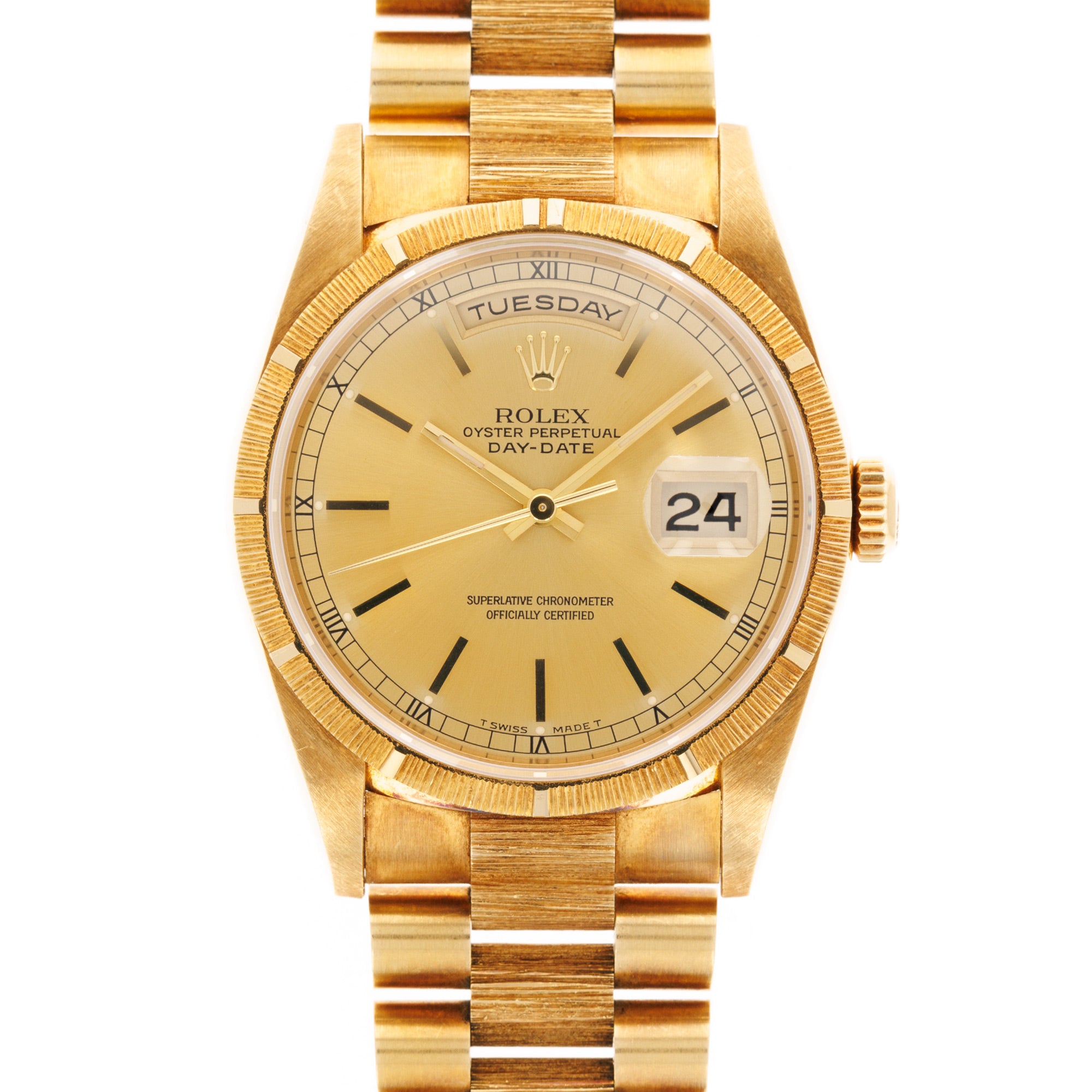 Rolex - Rolex Yellow Gold Day Date Ref. 18248 with Factory Bark Finish - The Keystone Watches
