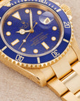Rolex Yellow Gold Submariner Watch Ref. 16618 with Lapis Lazuli Dial
