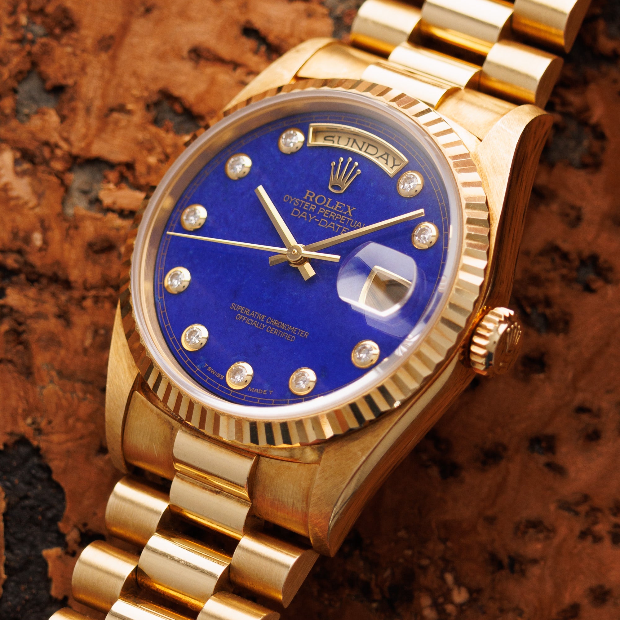 Rolex Yellow Gold Day-Date Lapis Pinball Watch Ref. 18238