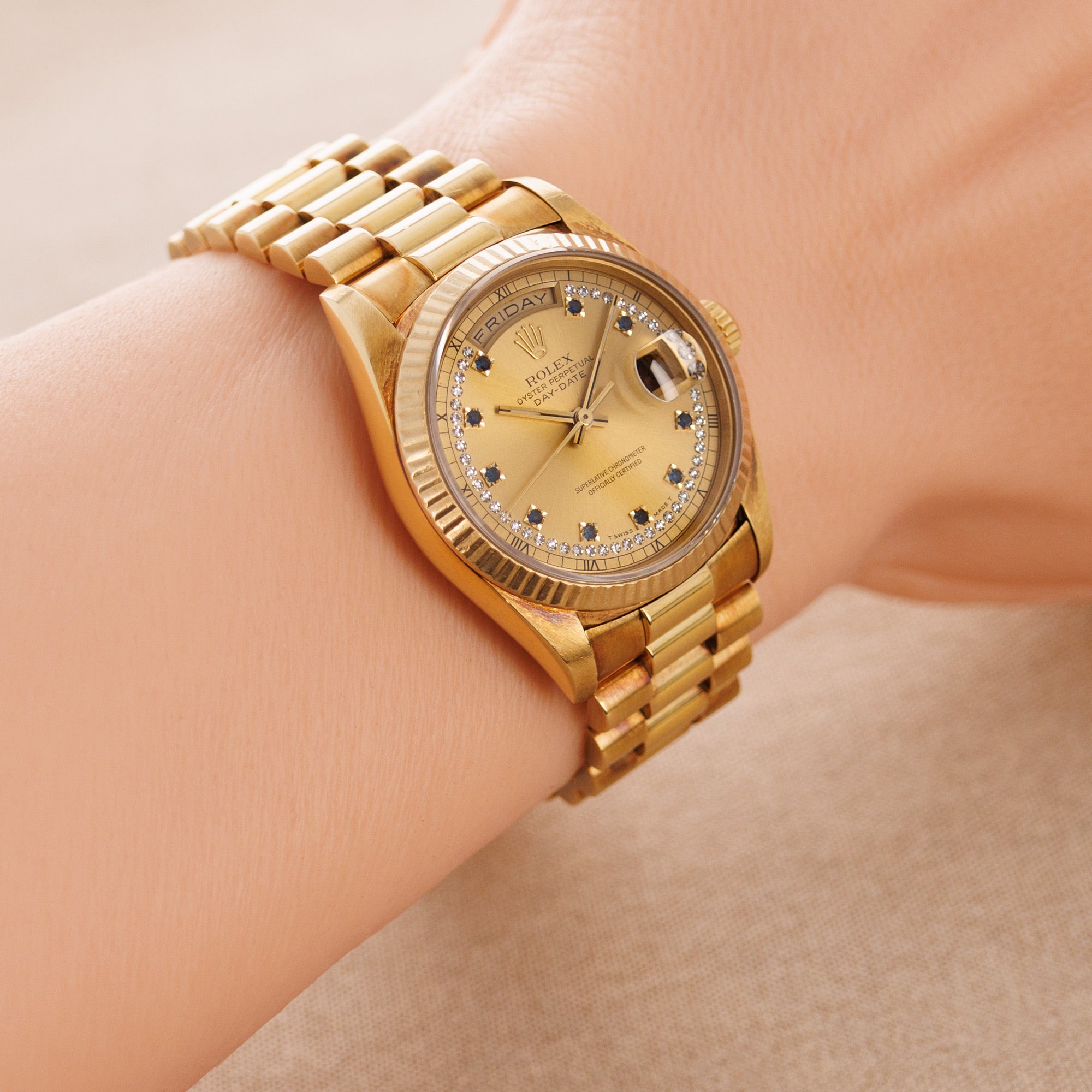 Rolex Yellow Gold Day Date Ref. 18238 with Sapphire String Dial