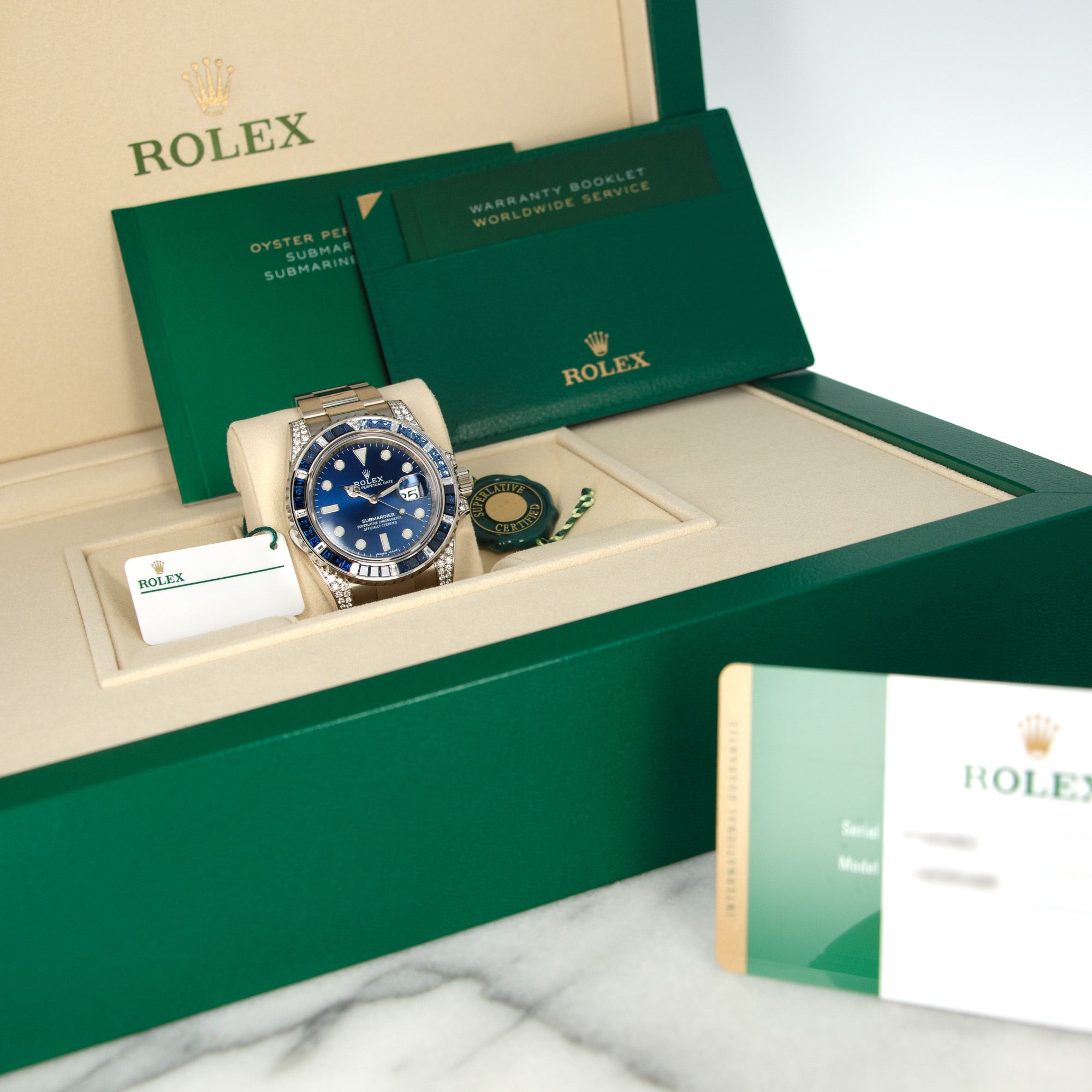 Rolex - Rolex White Gold Submariner Diamond Sapphire Watch Ref. 116659 - The Keystone Watches