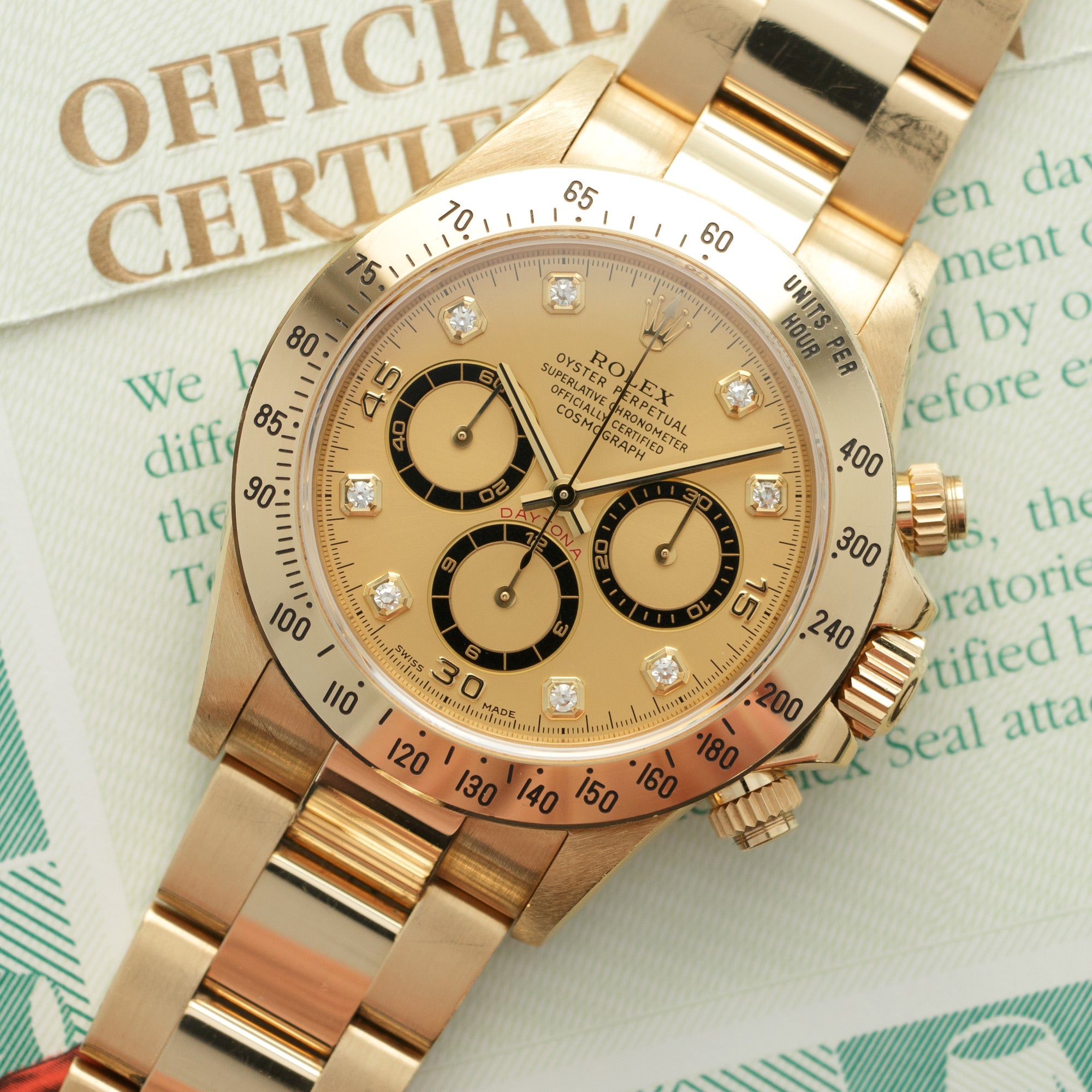 Rolex Yellow Gold Cosmograph Daytona Zenith Watch Ref. 16528 with Original Box and Papers