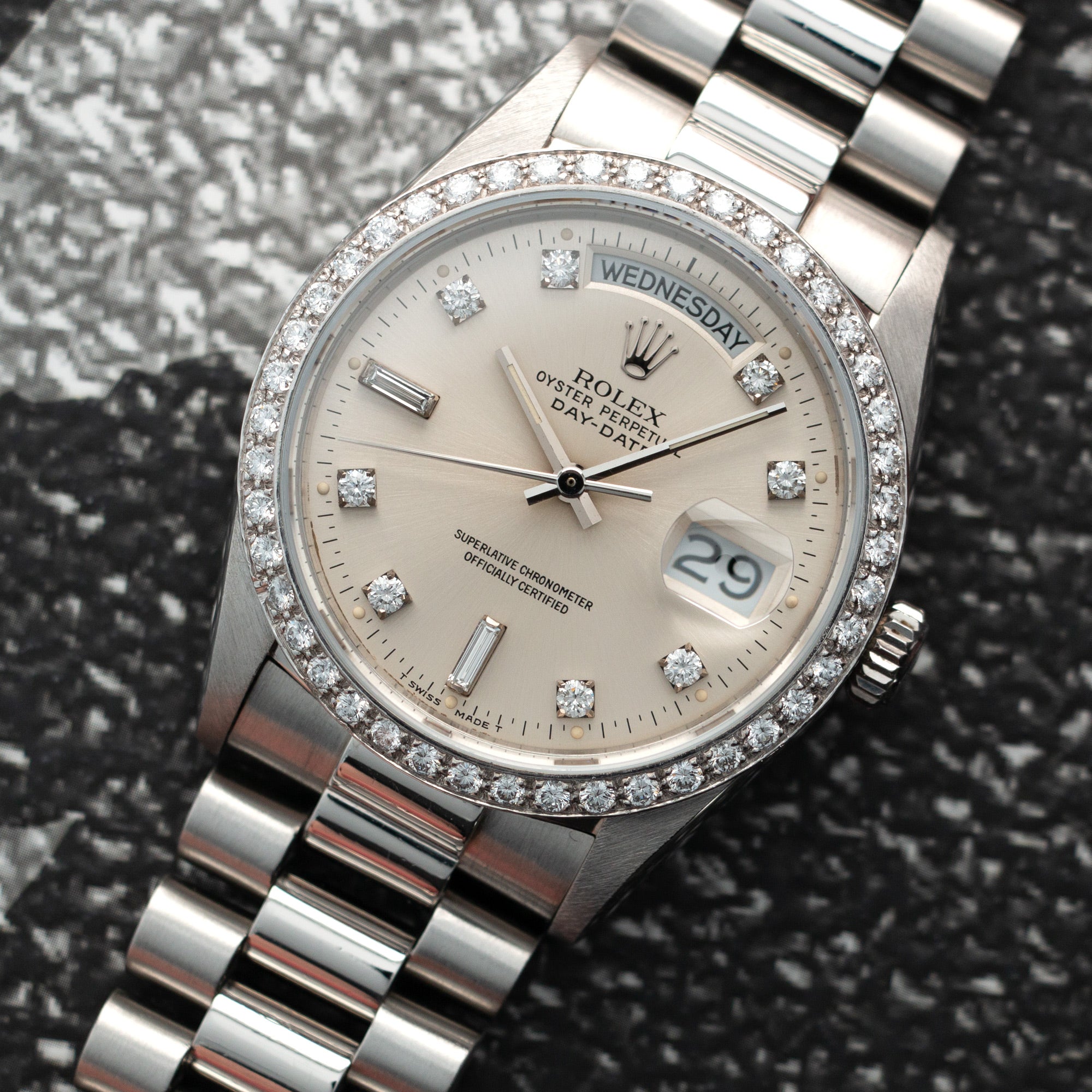 Rolex Platinum Day-Date Ref 18046 with Diamond Bezel and Diamond Dial