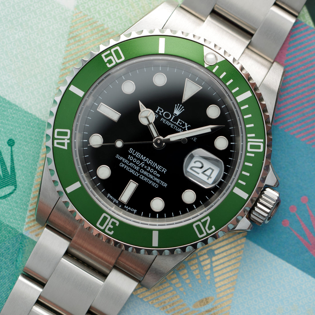 Rolex Anniversary Flat Four Submariner Ref. 16610, with Original Box and Papers New Old Stock