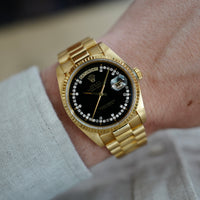 Rolex Yellow Gold Day-Date Ref. 18038 with Black, Diamond String Dial