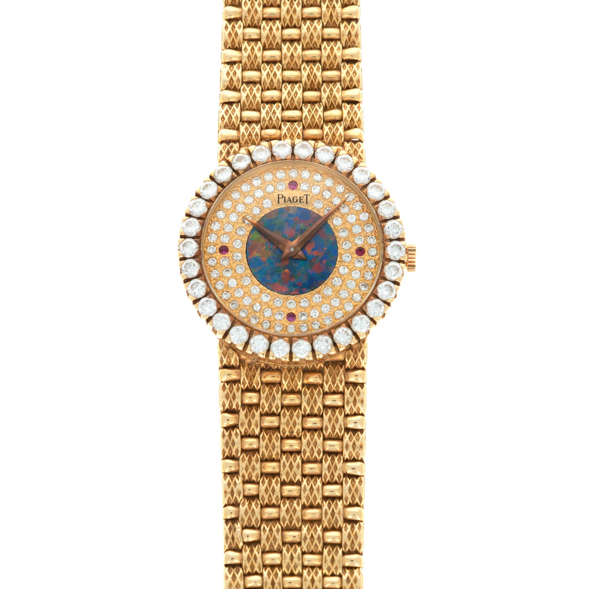 Piaget - Piaget Yellow Gold Watch with Diamond Bezel and Opal, Diamond and Ruby Dial - The Keystone Watches