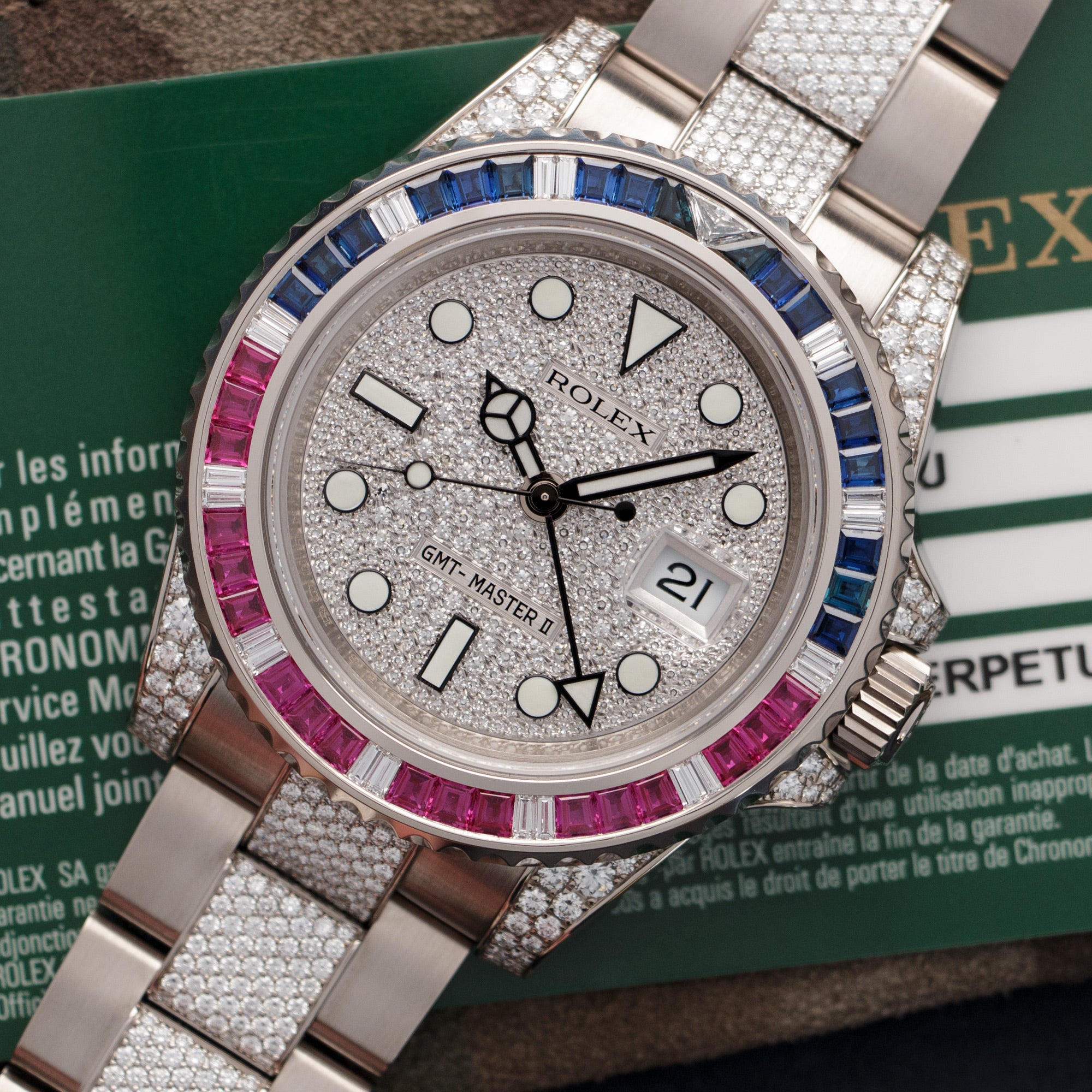 Rolex - Rolex White Gold GMT-Master II Diamond Sapphire Ruby Watch Ref. 11675 - The Keystone Watches