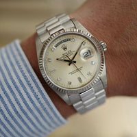 Rolex Day-Date 18039 18k WG  Excellent Condition with Very Minor Wear NO STYLE SPECIFIED 18k WG Silver with Diamond Markers 36 mm Automatic 1979 White Gold Service Paper 